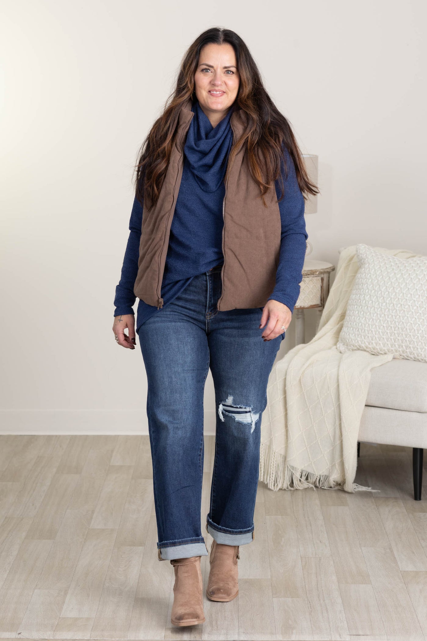 Long Sleeve Soft Knit Cowl Neck Tops