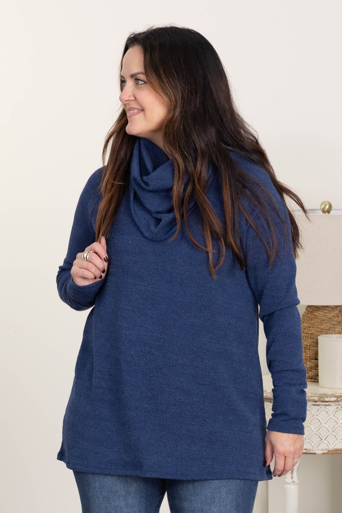 Long Sleeve Soft Knit Cowl Neck Tops