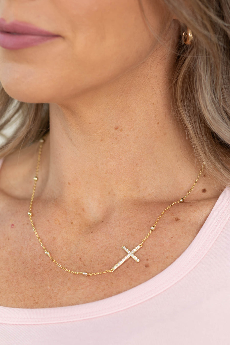 Side Cross Gold Necklace
