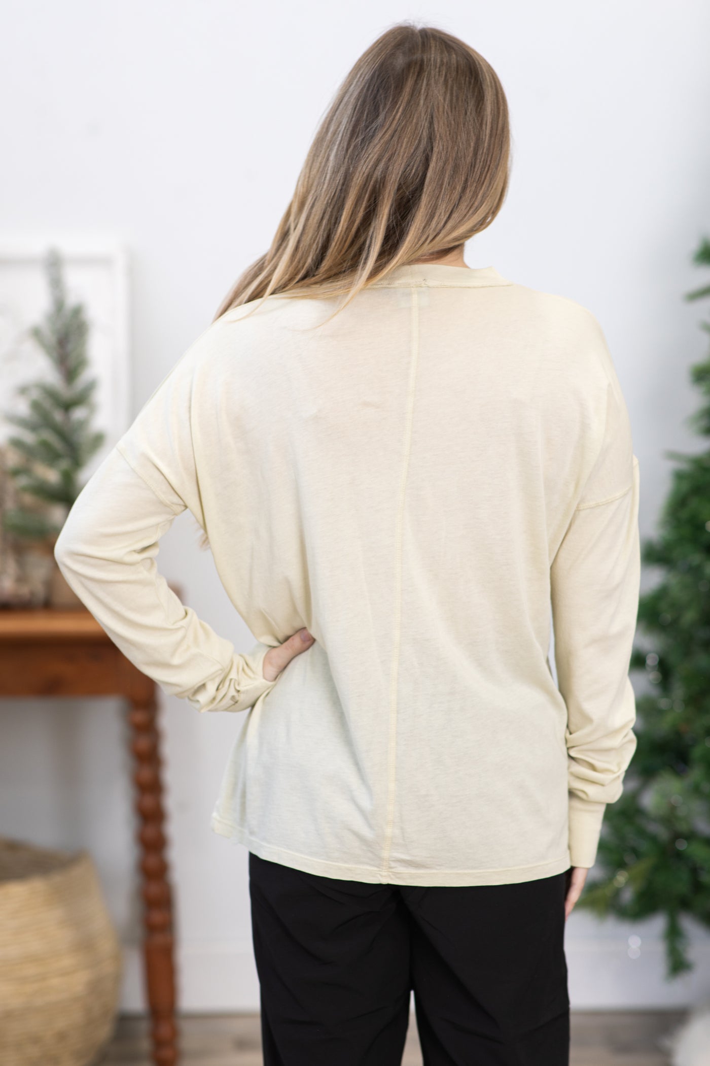 Tan Mineral Washed Top With Thumbholes