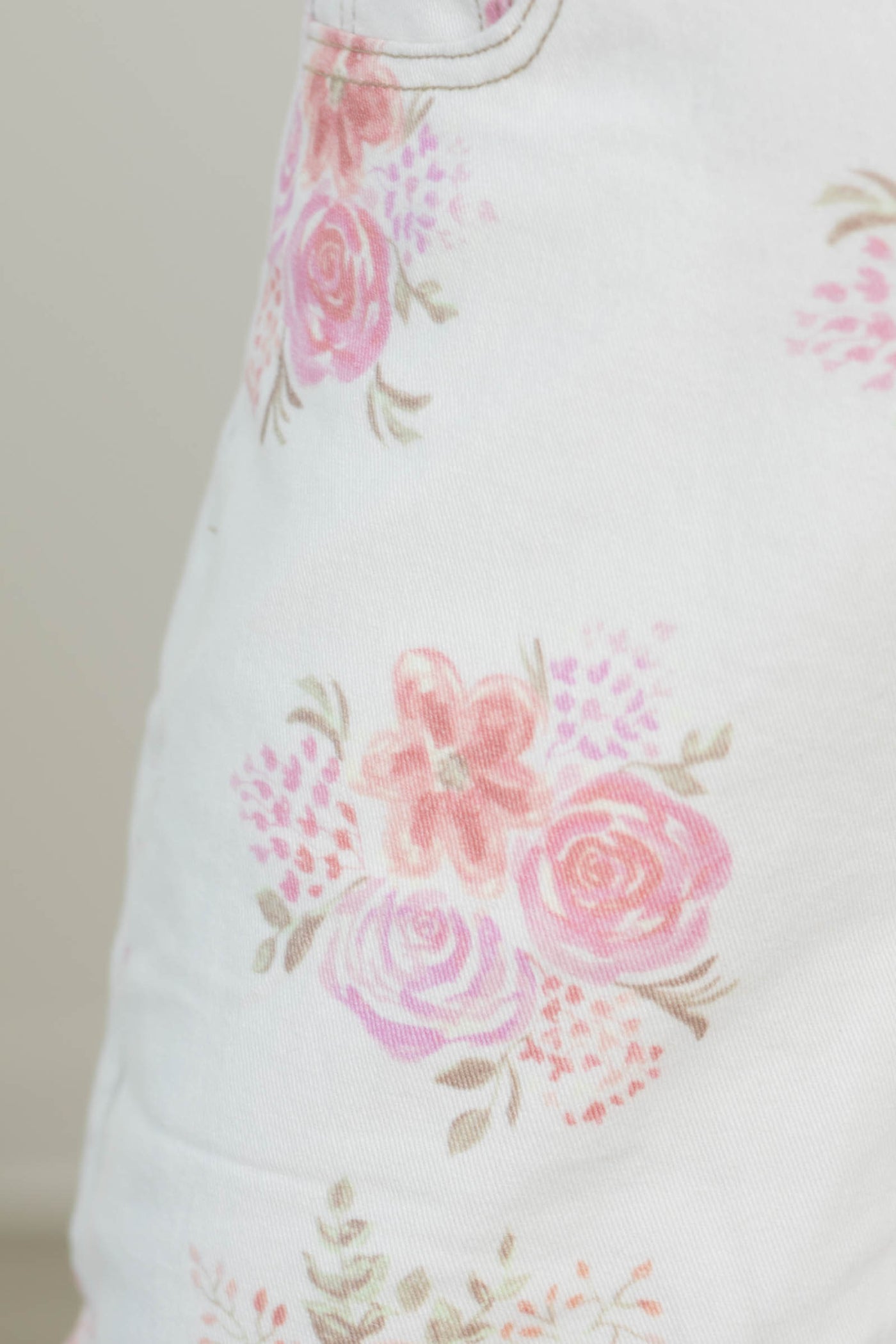 Ivory Floral Printed Denim Barrel Pants