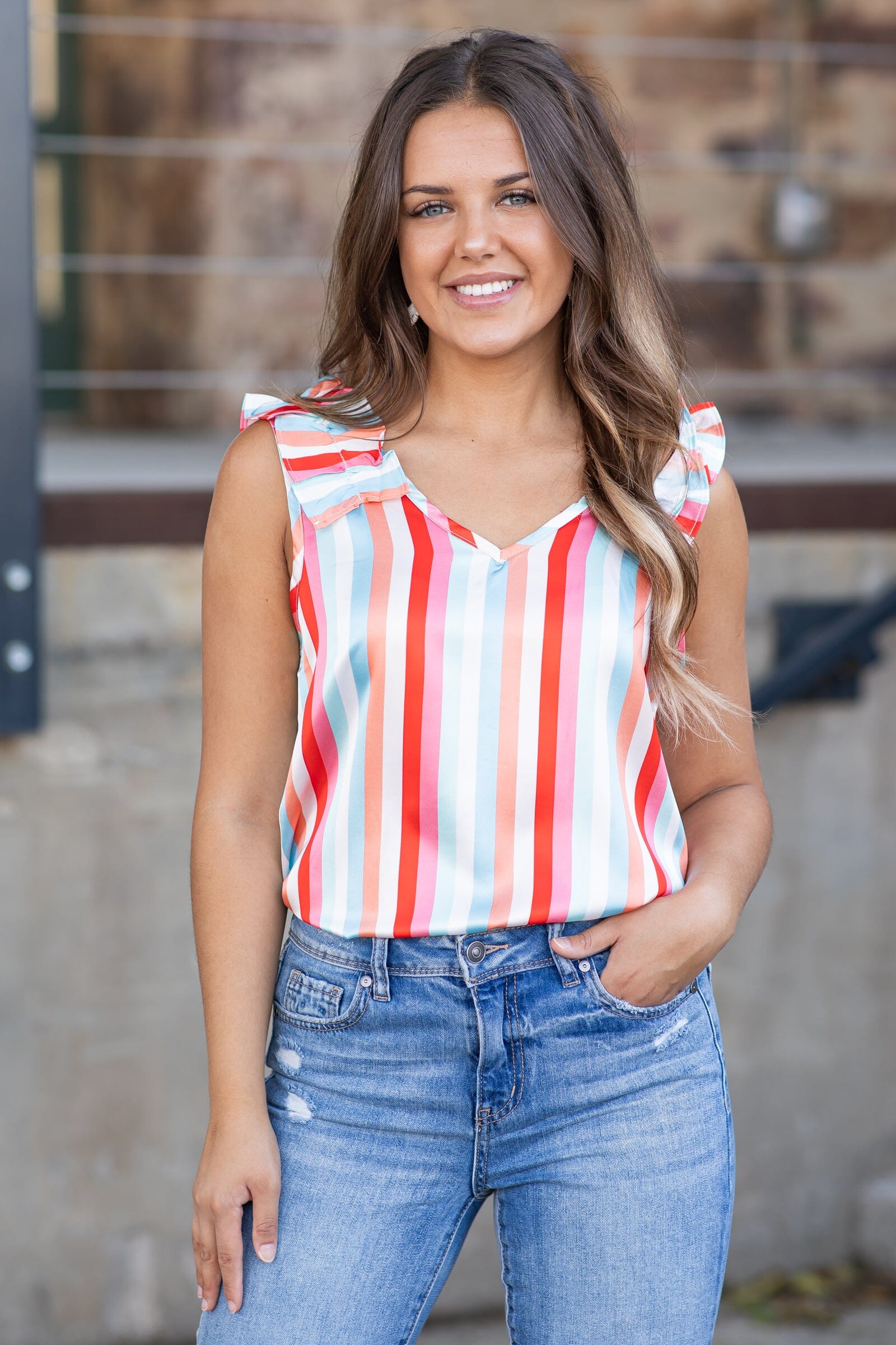 Red and Blue Multicolor Stripe Tank - Filly Flair