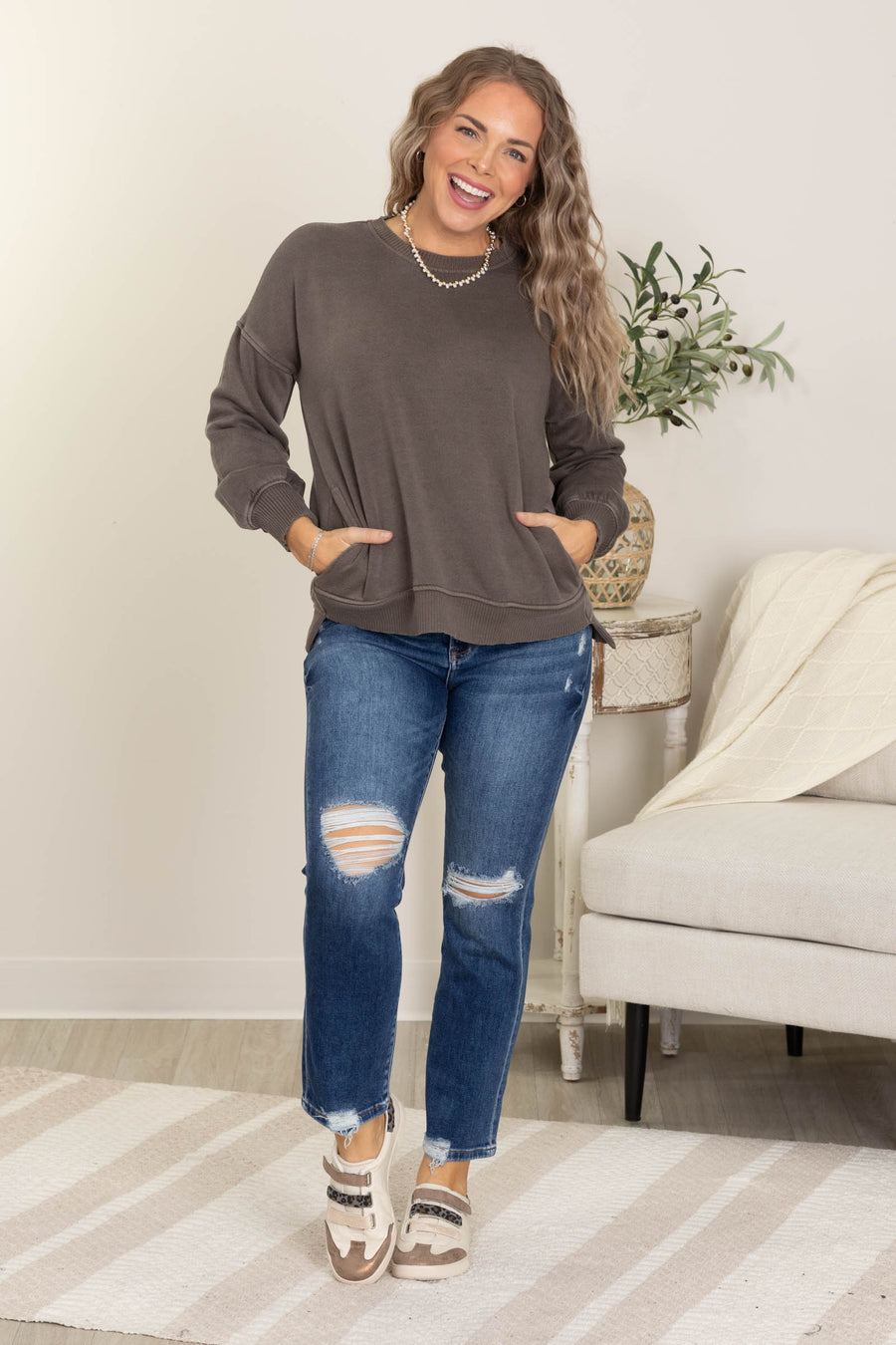 Pigment Dyed Fleece Sweatshirt With Pockets