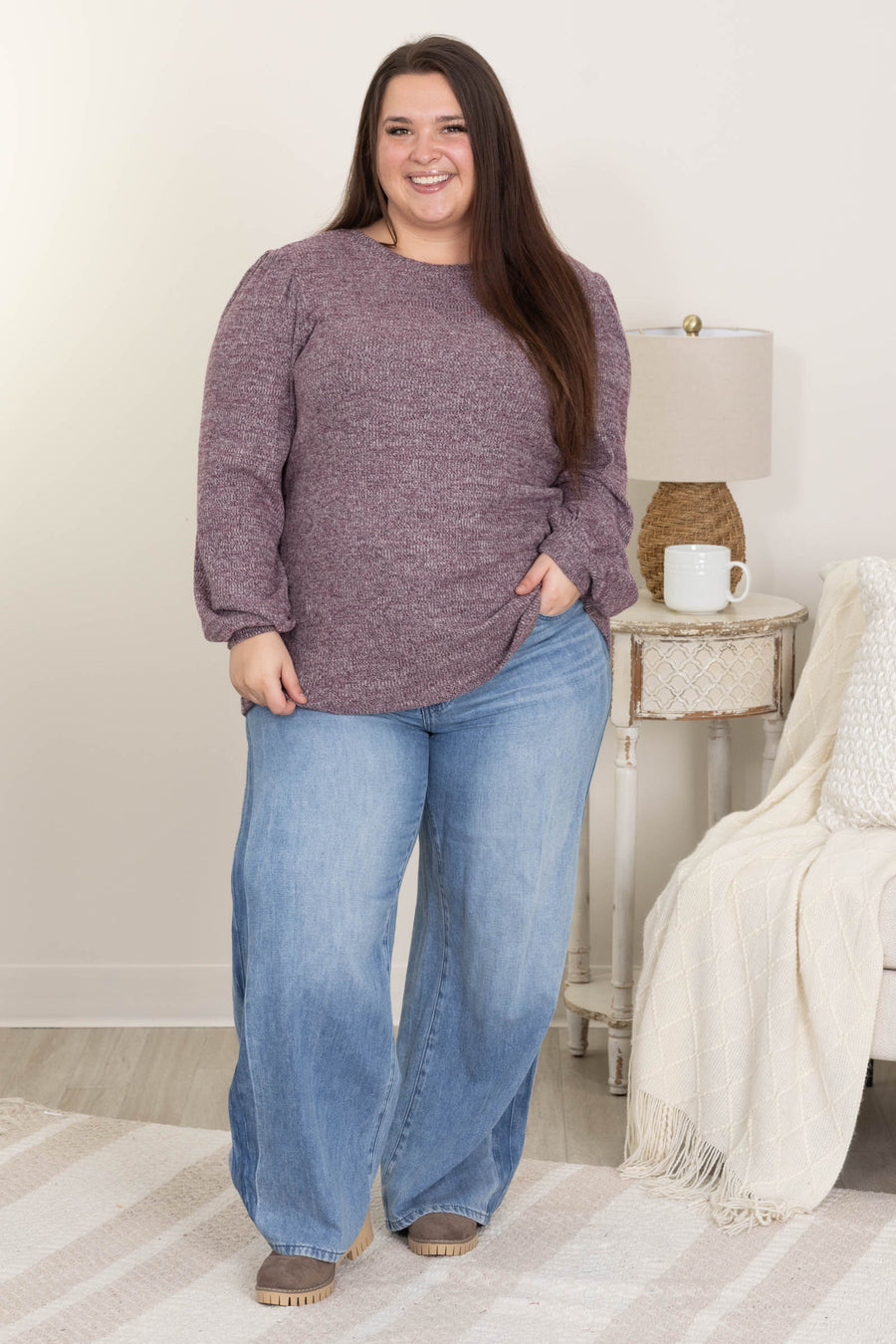 Plum Hacci Balloon Sleeve Top