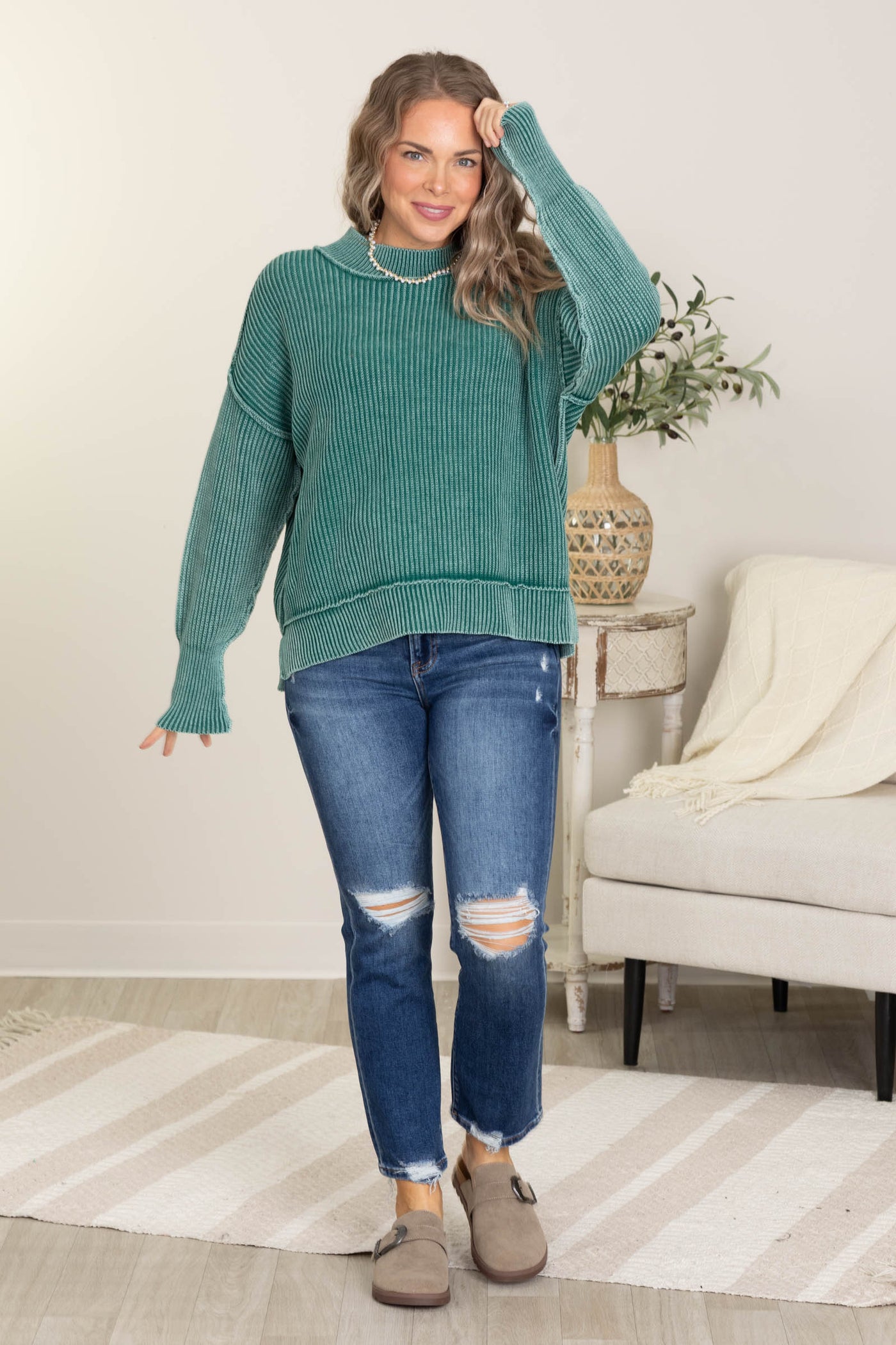 Washed Side Slit Oversized Sweaters