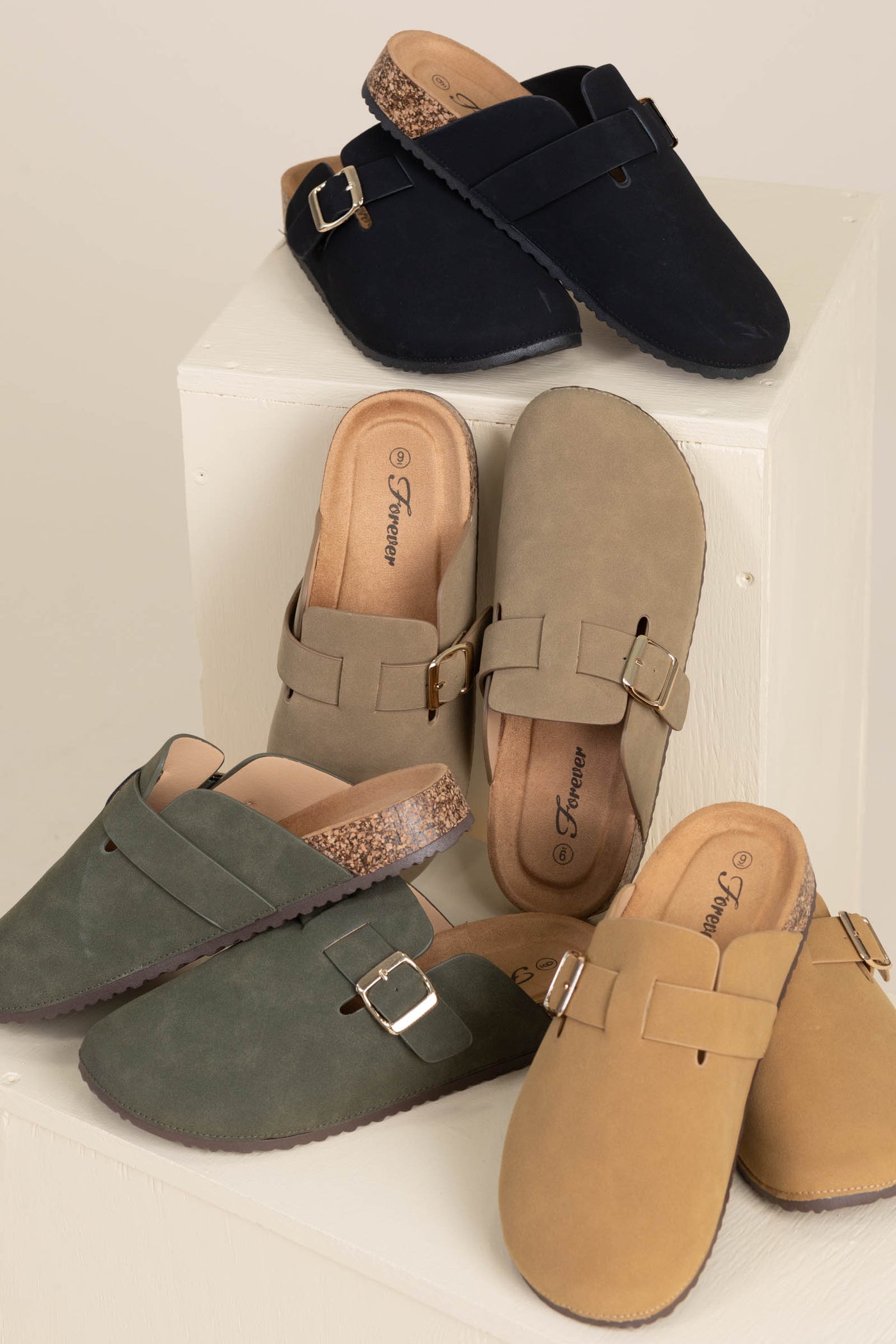 Round Clog Slides With Gold Buckle