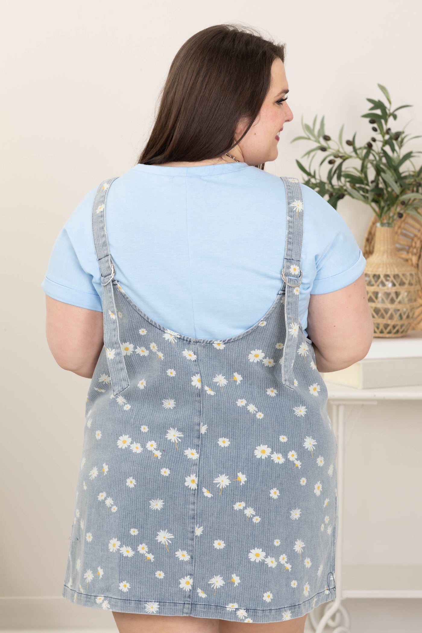 Denim Blue V-Neck Floral Dress