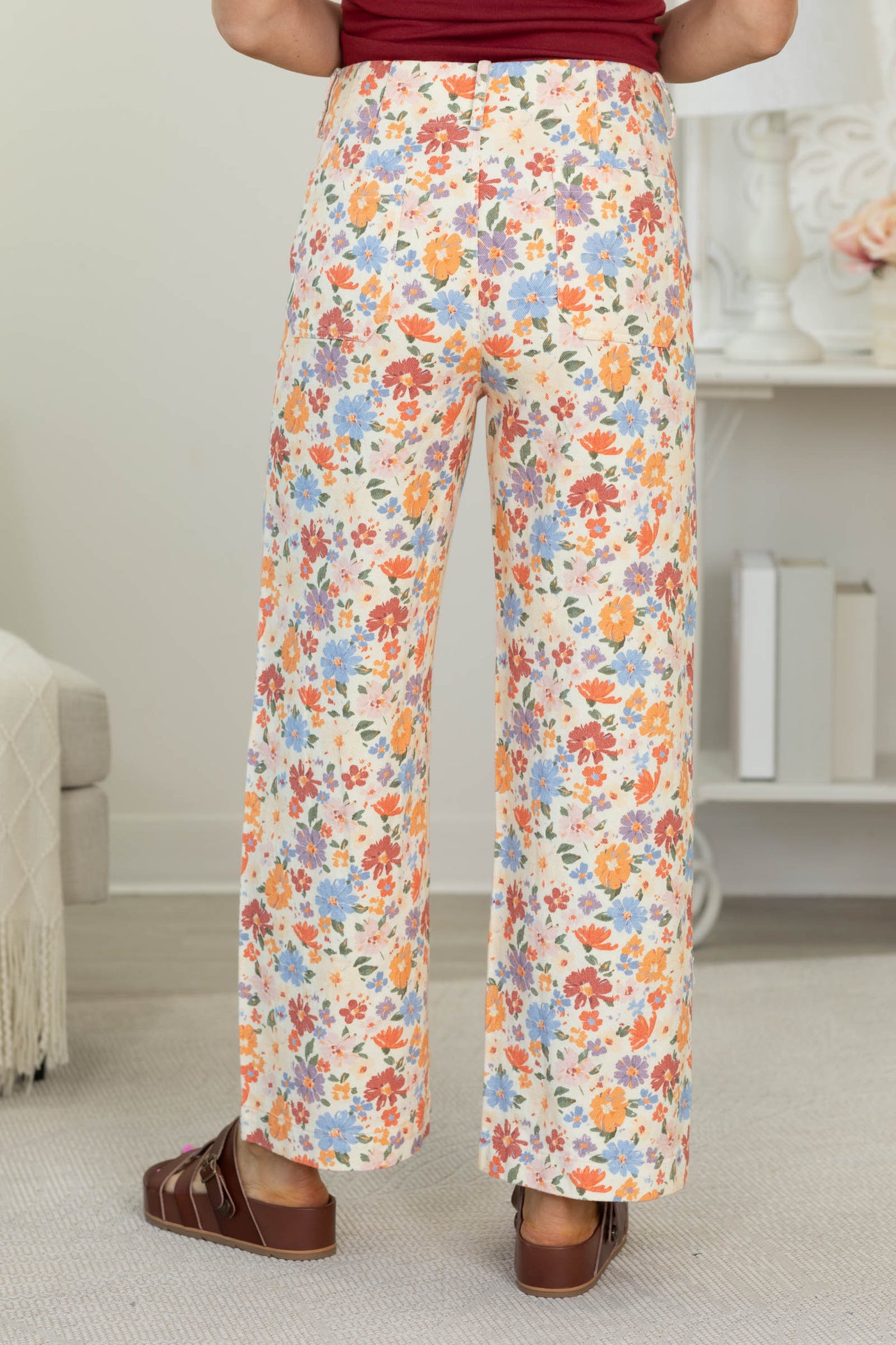Multicolor Floral Print Straight Leg Pants