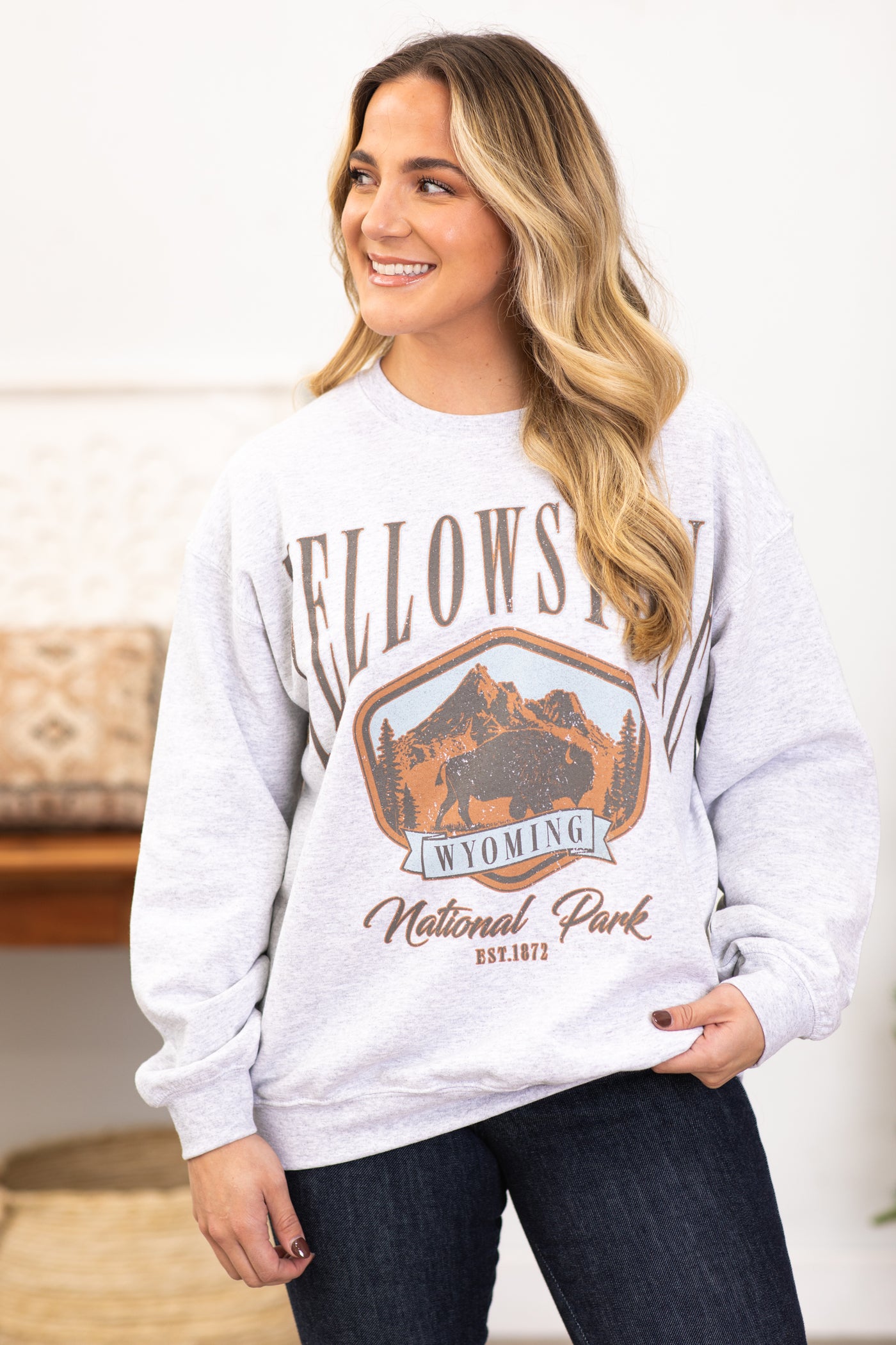 Heather Grey Yellowstone Graphic Sweatshirt