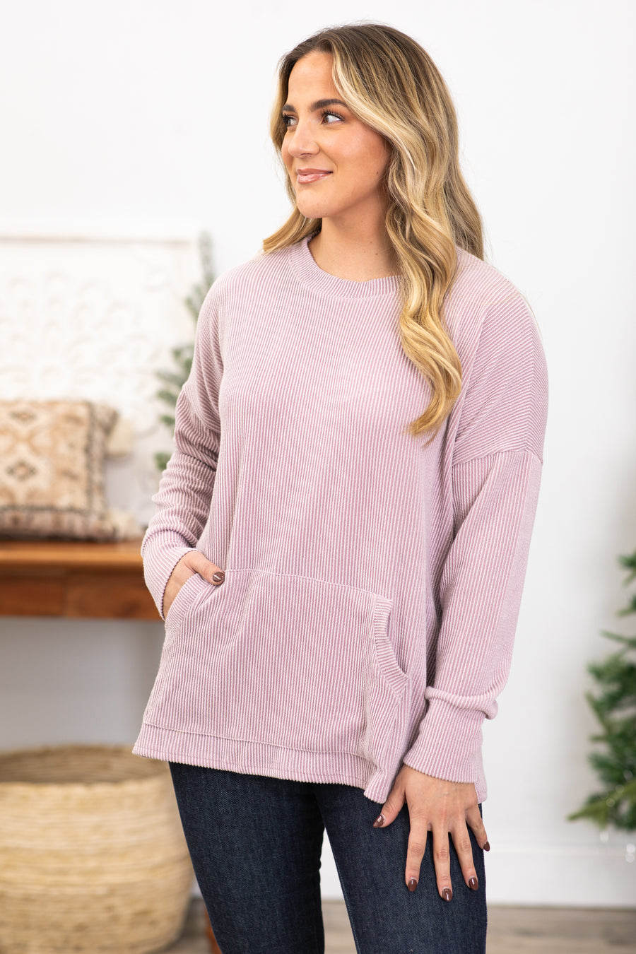 Dusty Rose Ribbed Round Neck Top