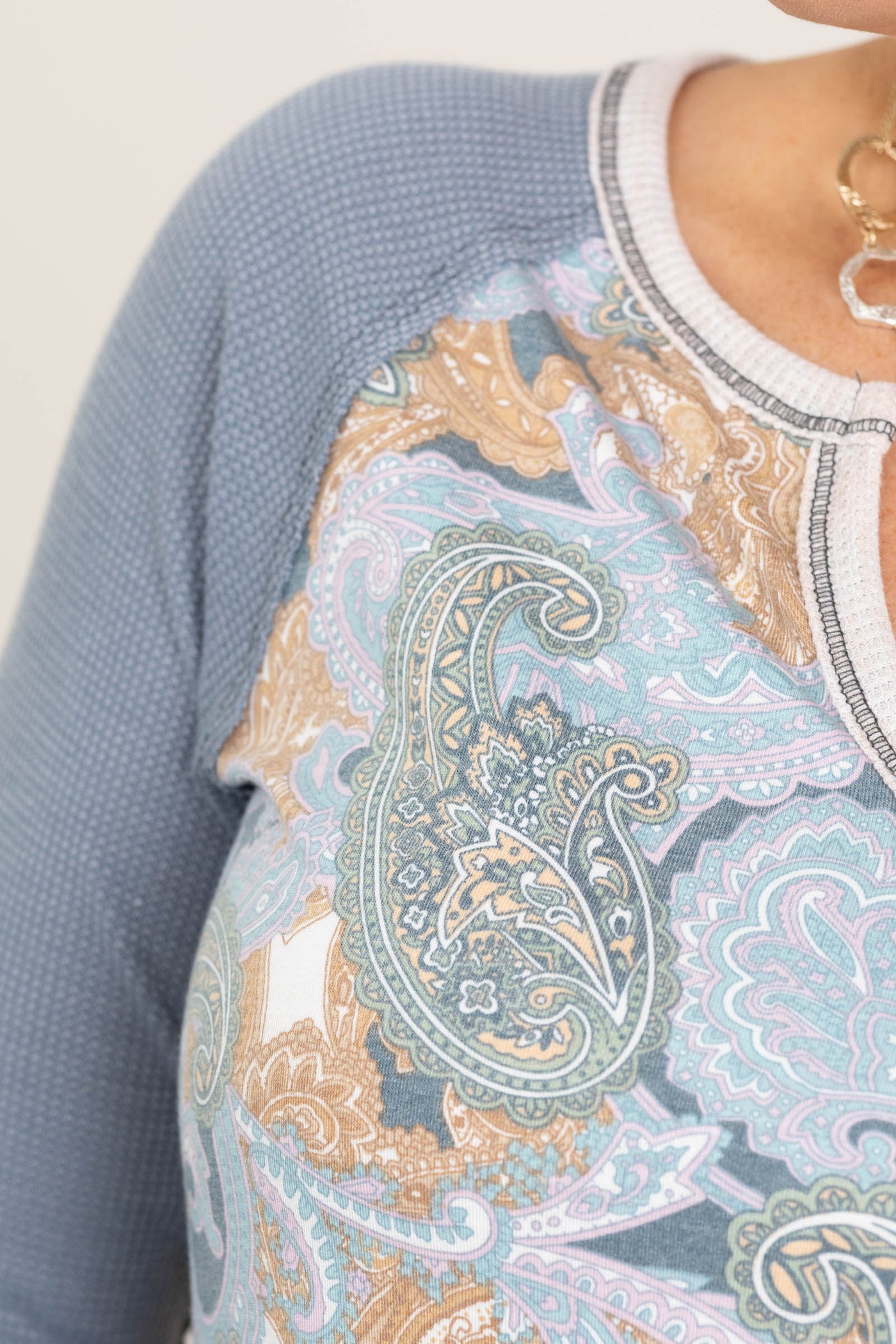 Paisley Print Long Sleeve Knit Tops