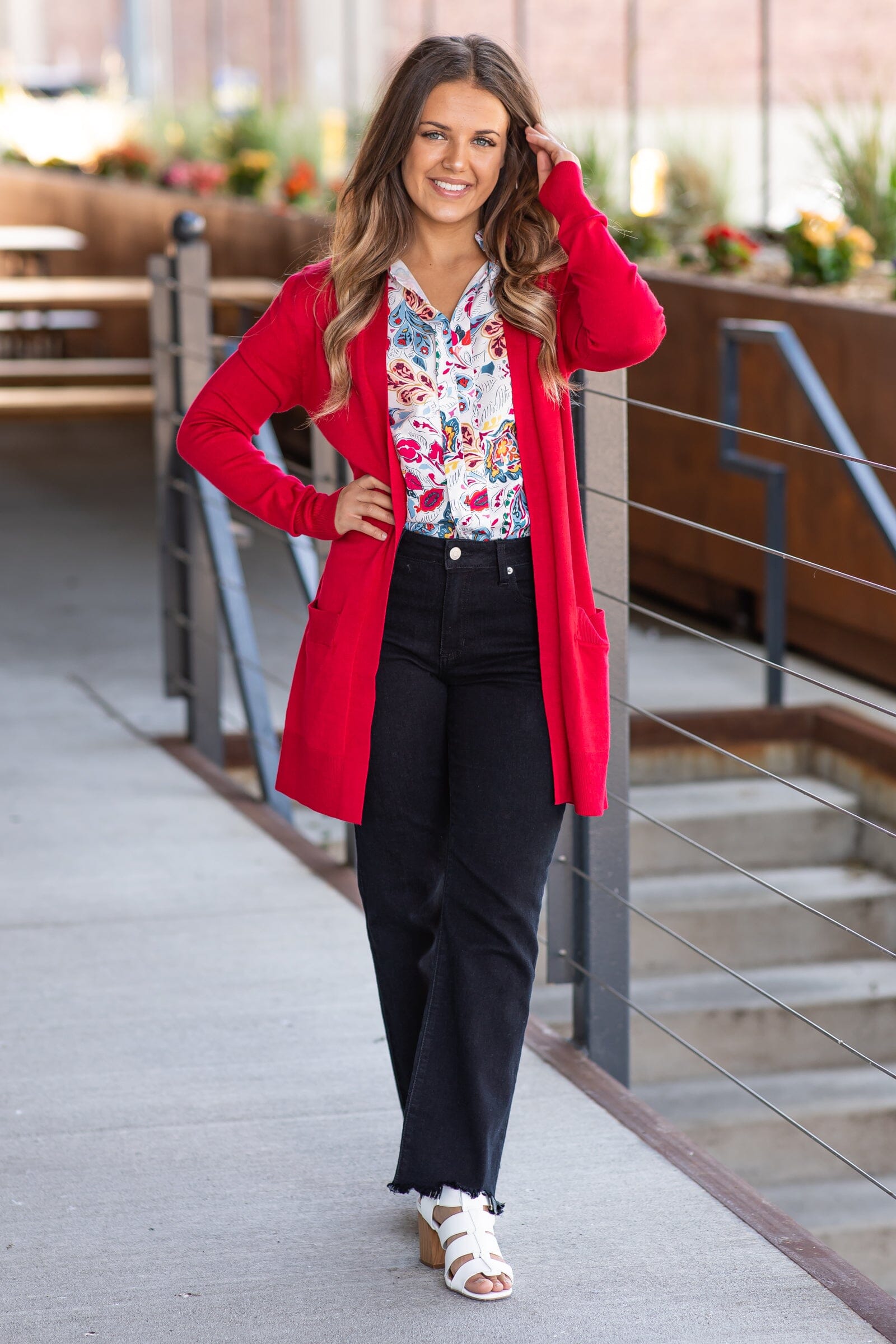Red Lightweight Mid Length Cardigan - Filly Flair