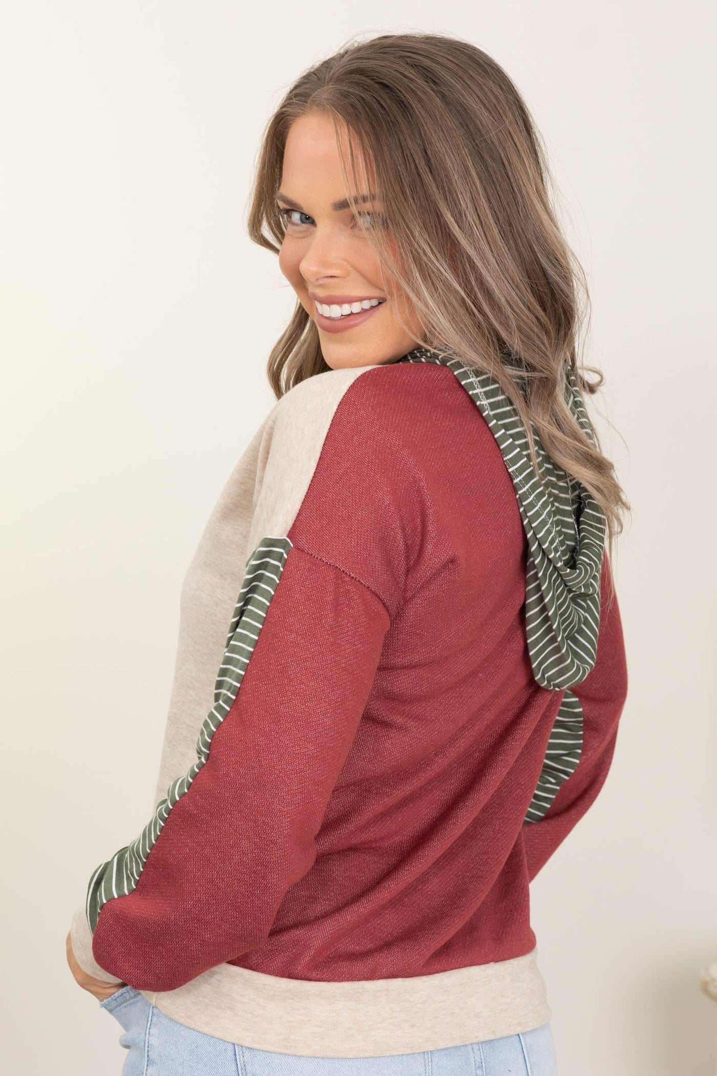 Colorblock Striped Knit Hoodies