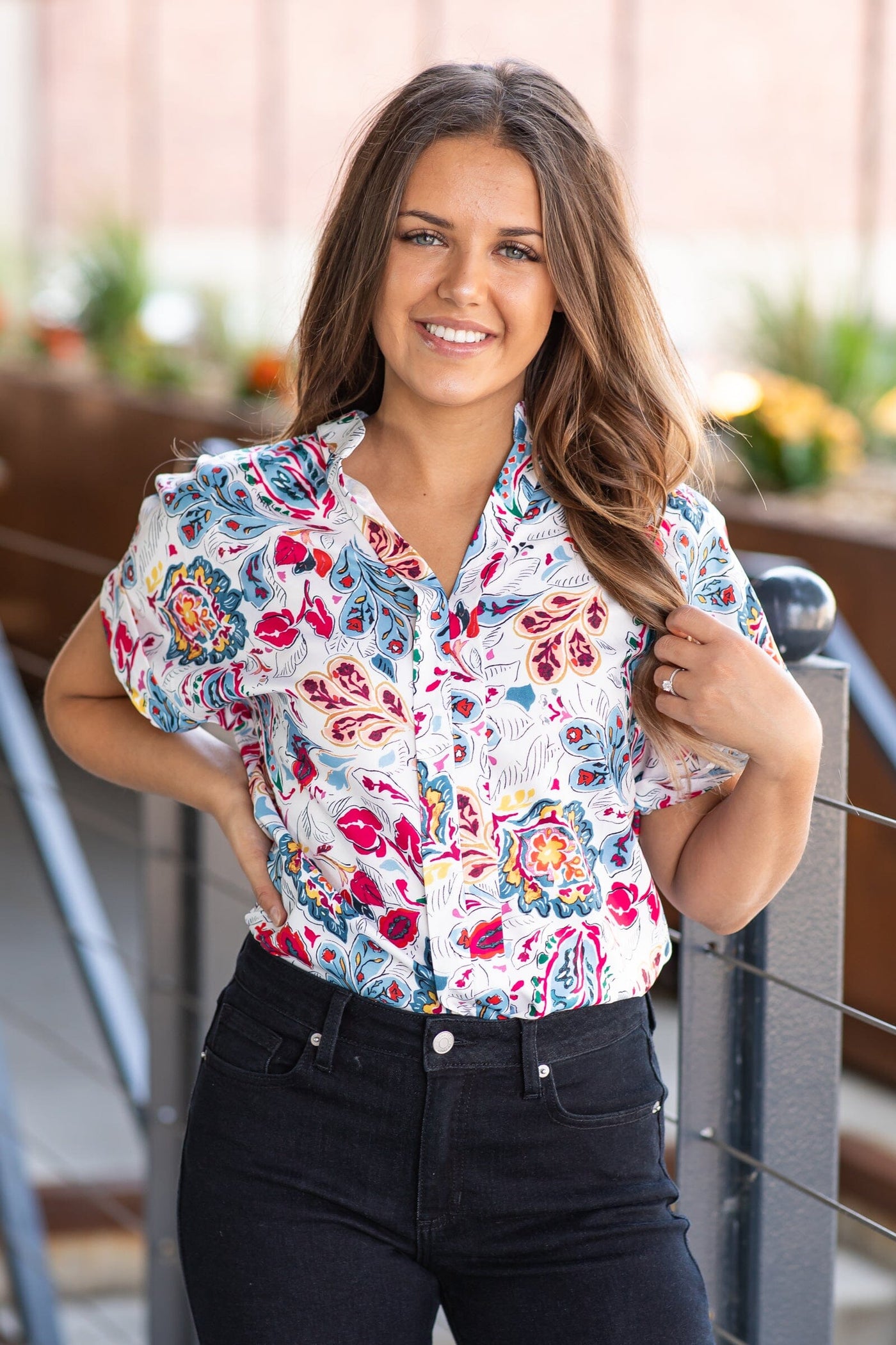 Pink and White Multicolor Paisley Print Top - Filly Flair