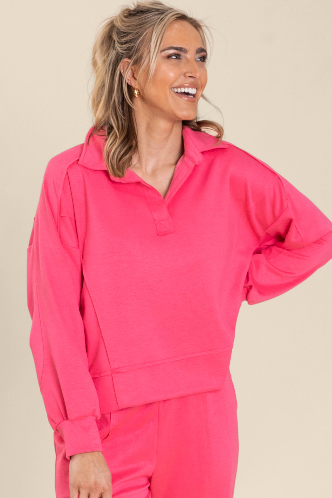 Collared V-Neck Scuba Sweatshirt