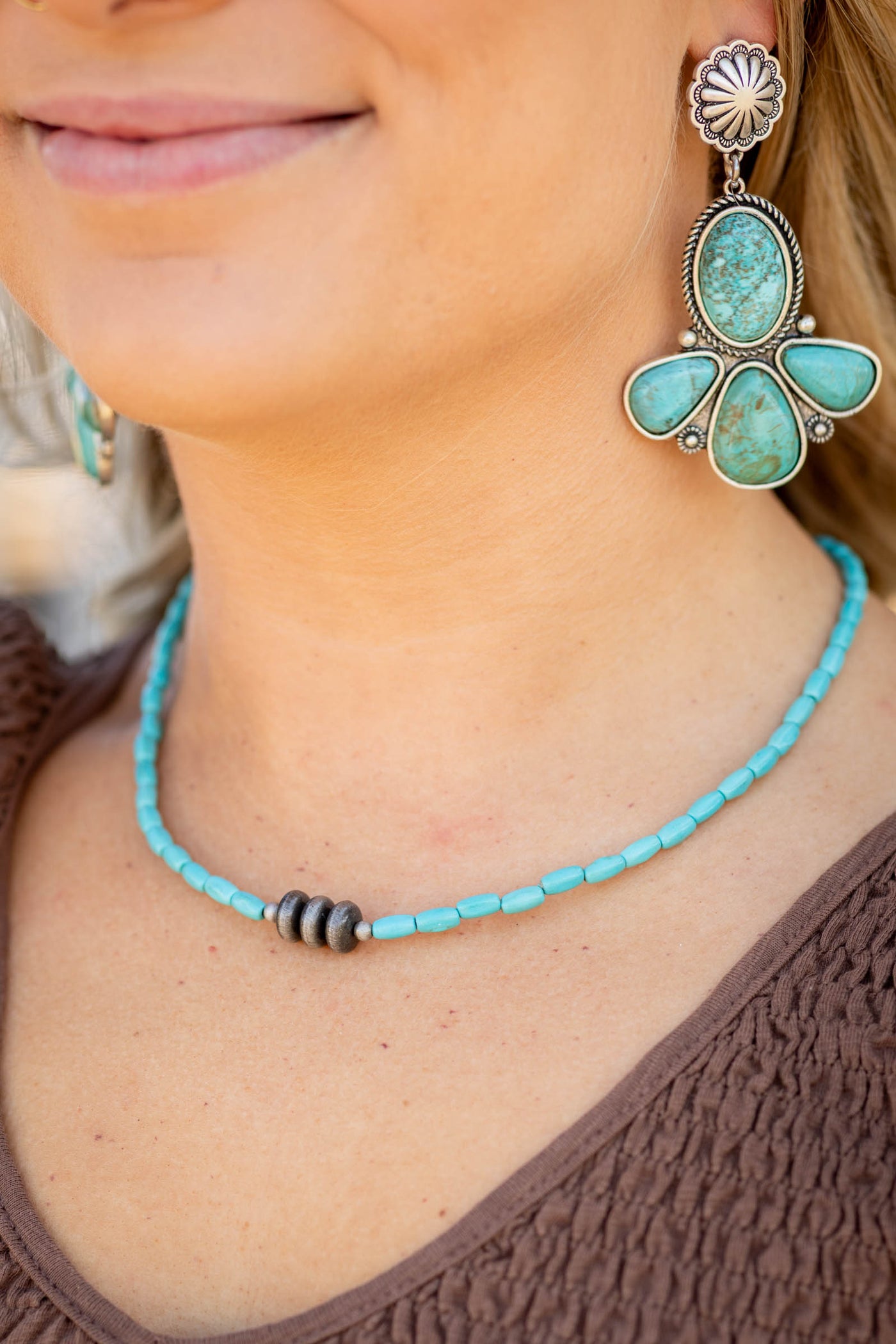 Turquoise Choker Necklace with Faux Navajo