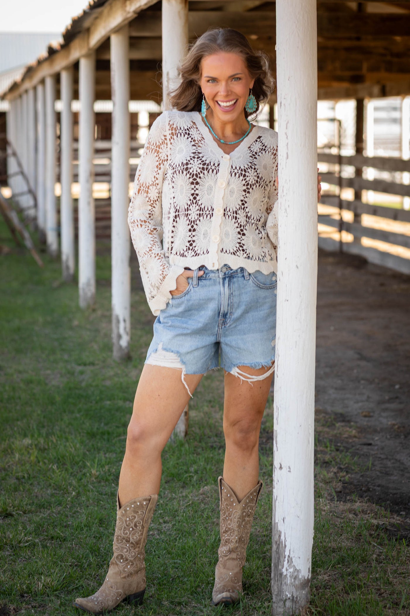 Scalloped Lace Floral Crochet Cardigan