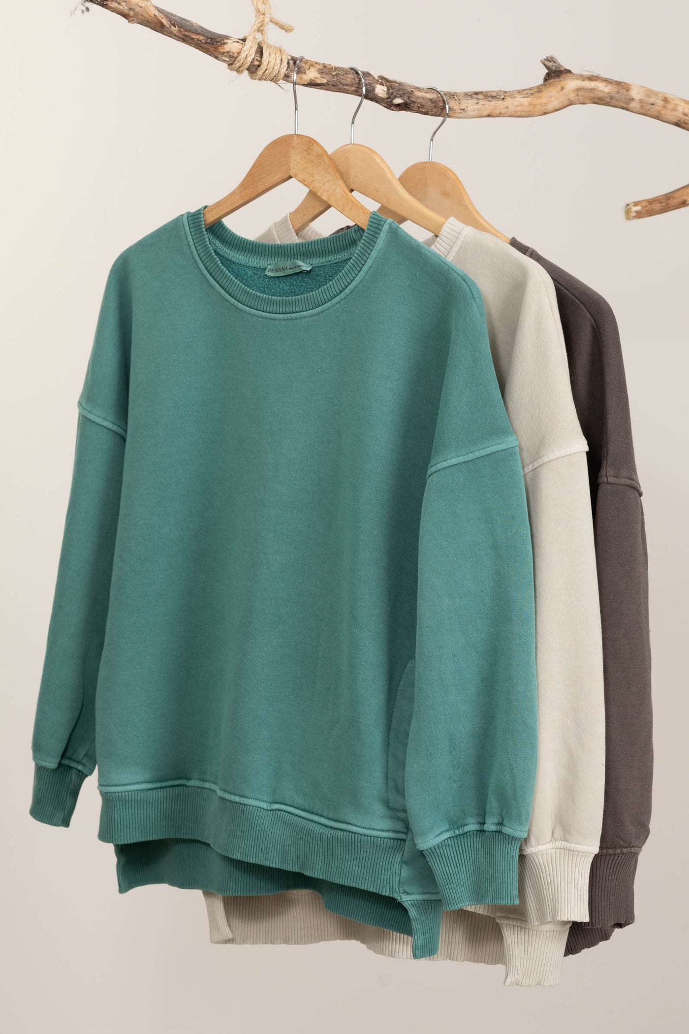Pigment Dyed Fleece Sweatshirt With Pockets