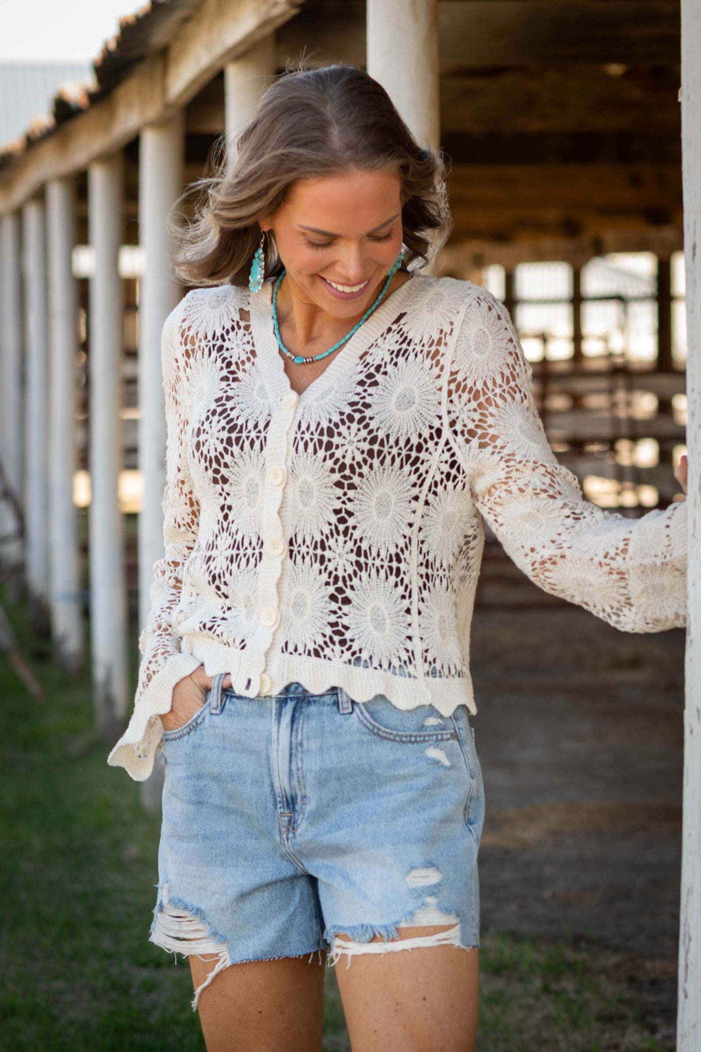 Scalloped Lace Floral Crochet Cardigan