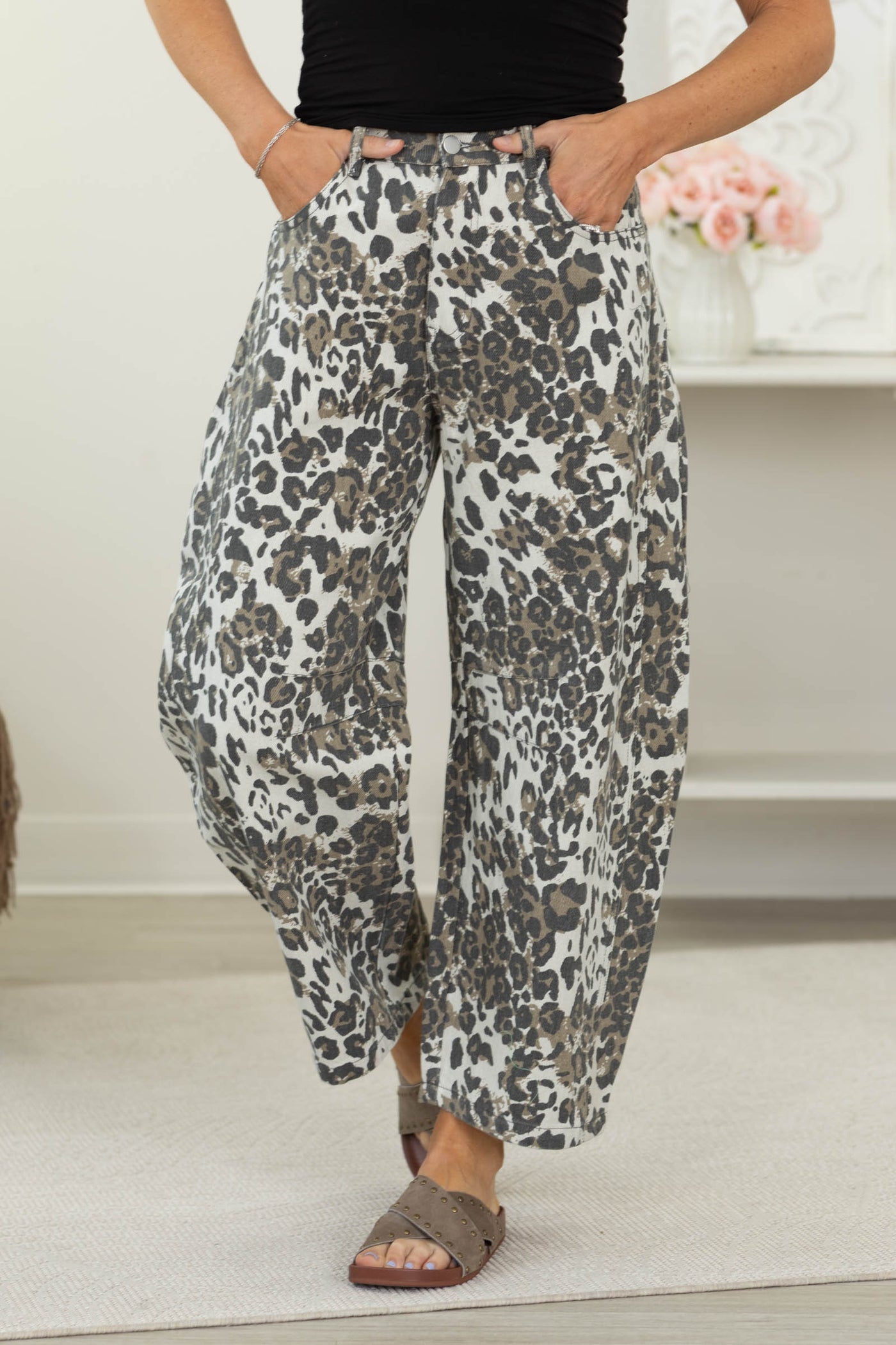 Cotierra Animal Print Barrel Jeans- 100% Cotton