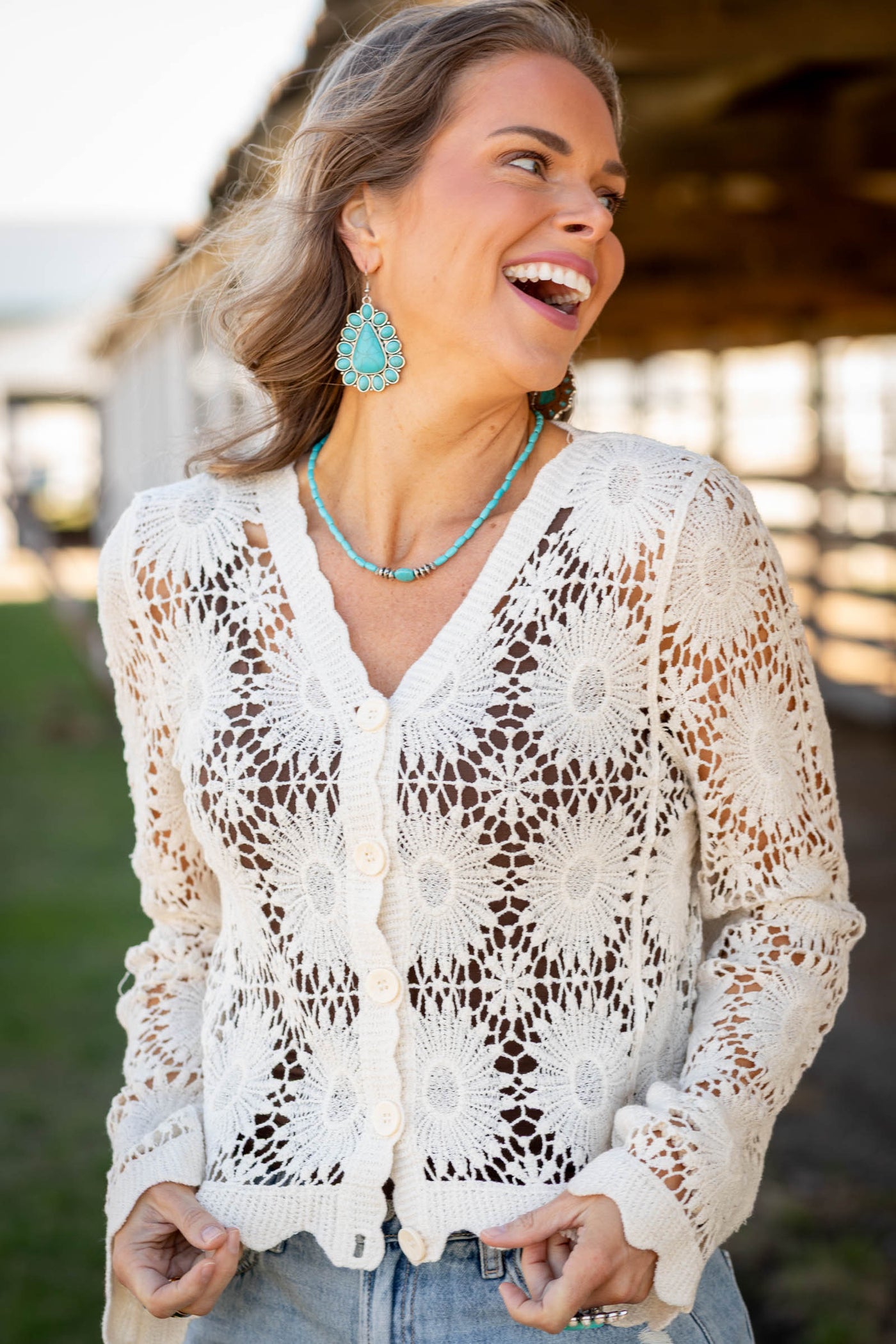 Scalloped Lace Floral Crochet Cardigan