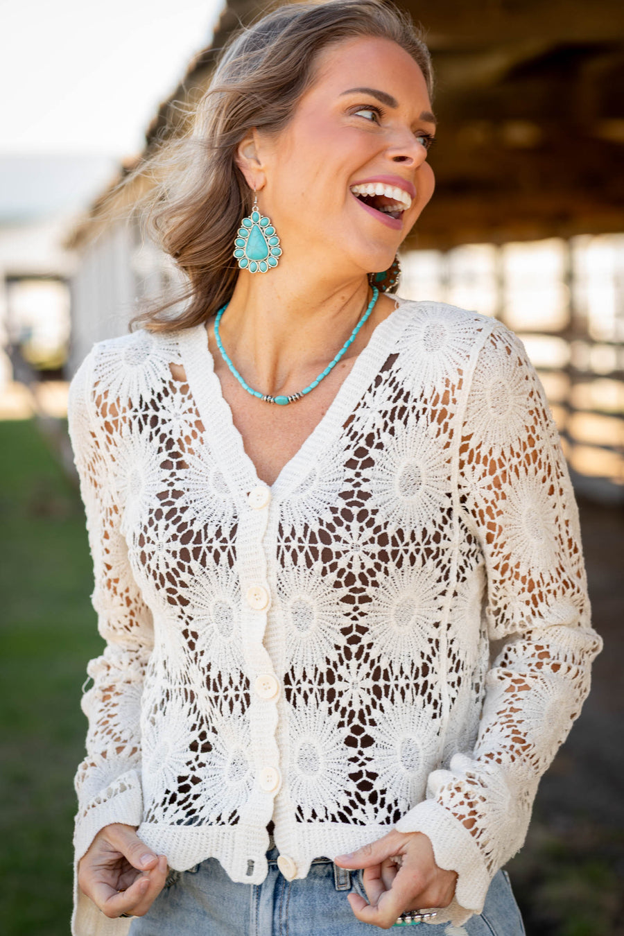 Scalloped Lace Floral Crochet Cardigan