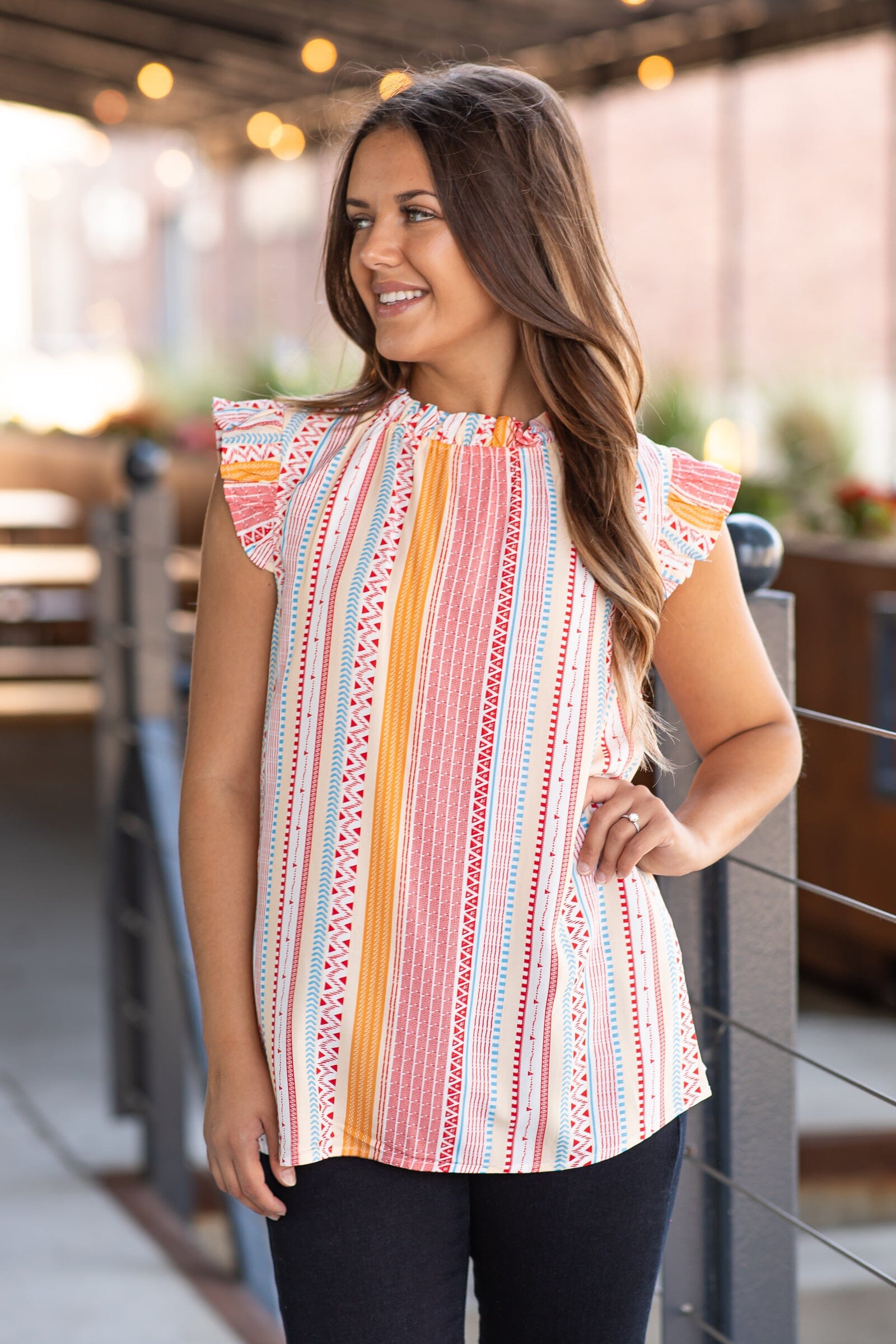 Red and Golden Yellow Boho Print Top - Filly Flair