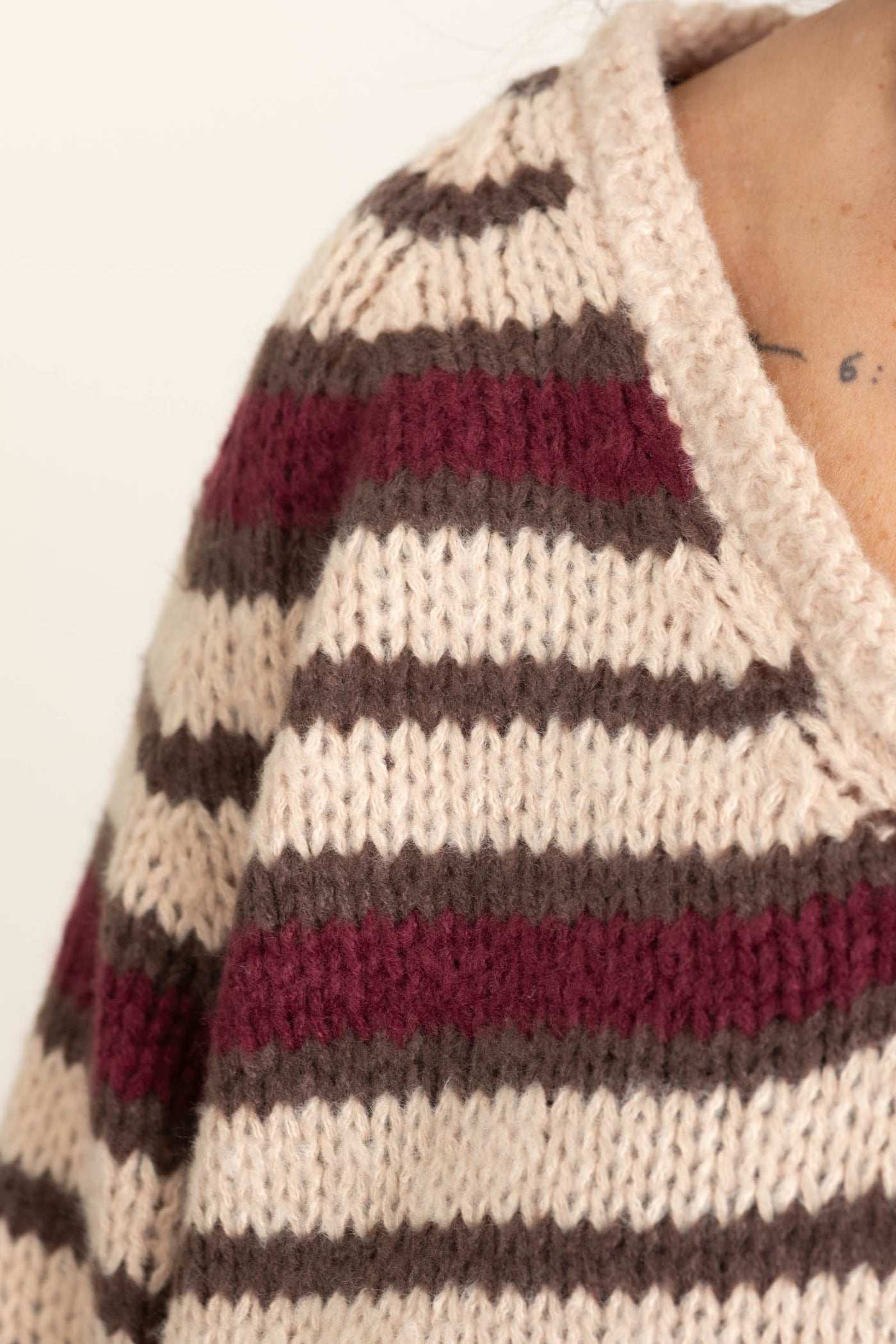 Burgundy Stripe Kangaroo Pocket Sweater