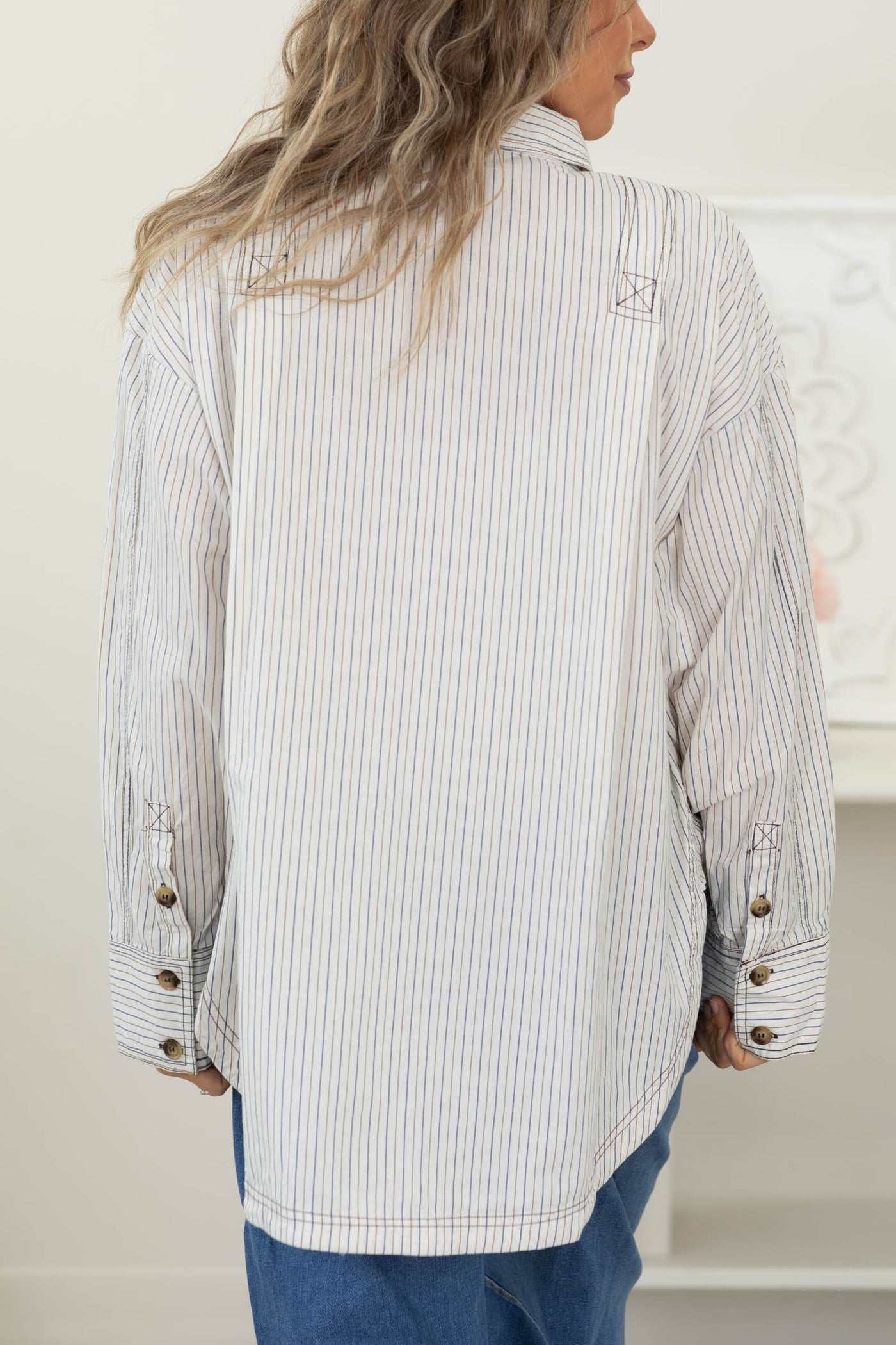 Cotierra 100% Cotton Stripe Reworked Button Down Top