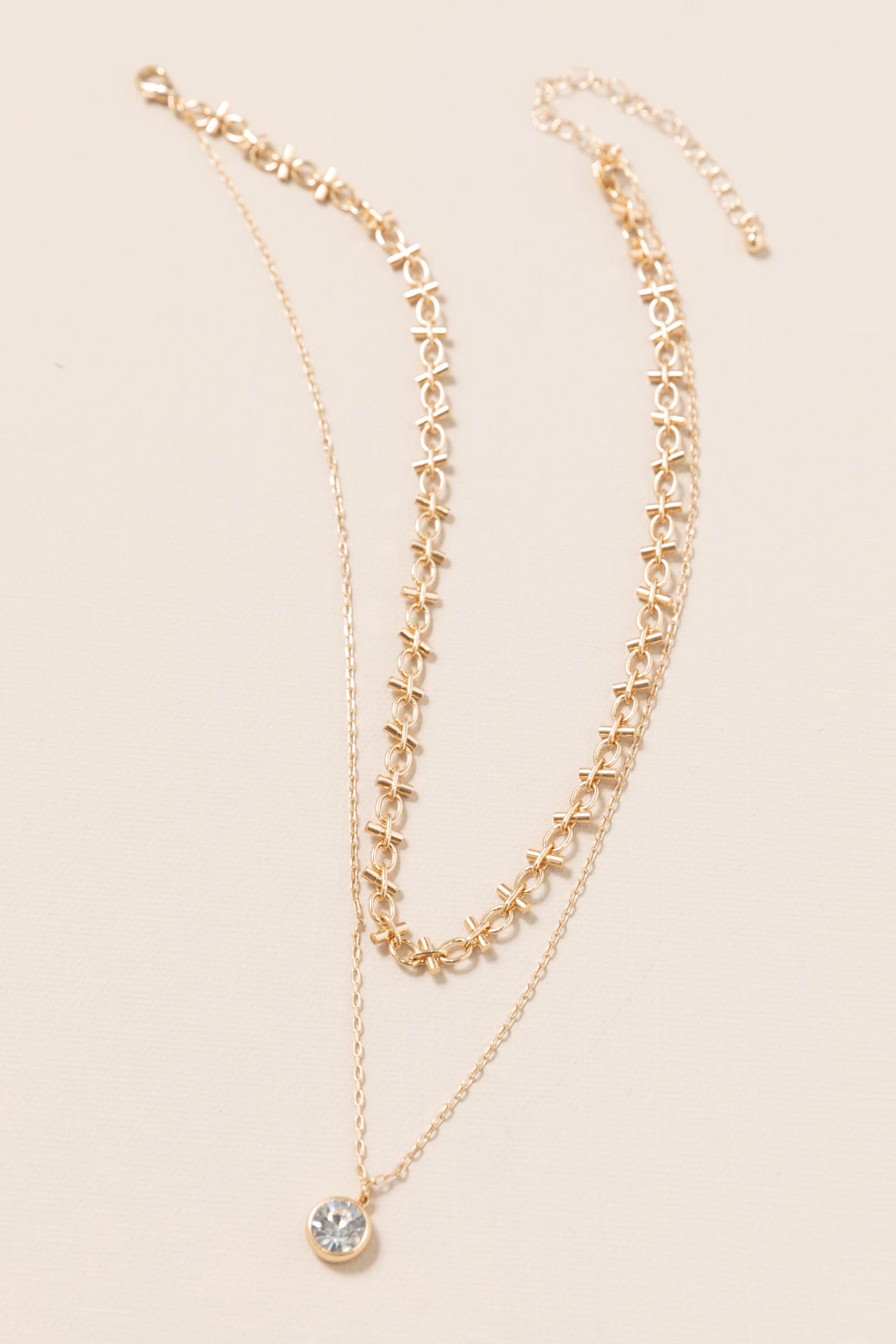 Layered Chain Crystal Circle Charms Necklace