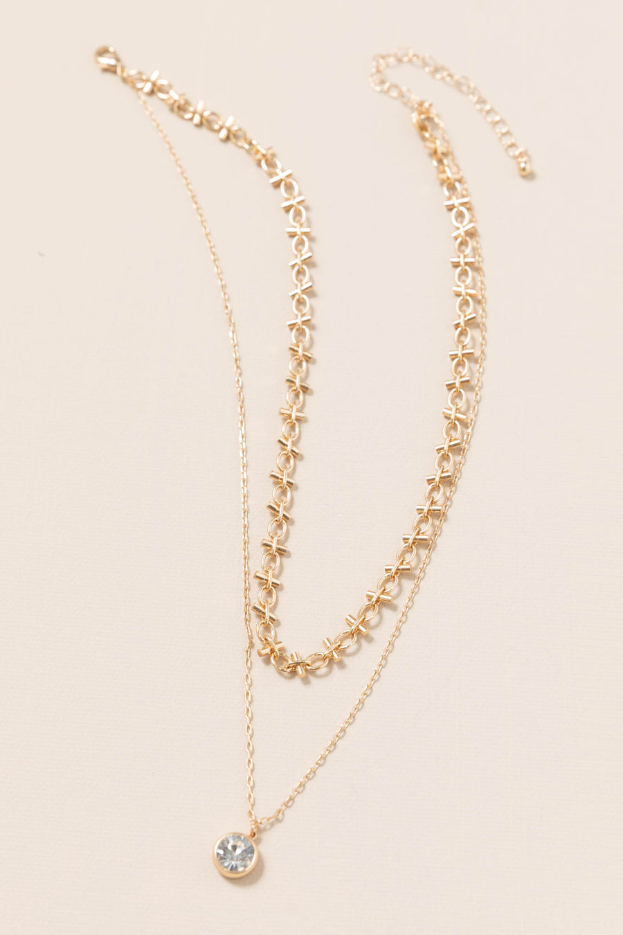 Layered Chain Crystal Circle Charms Necklace