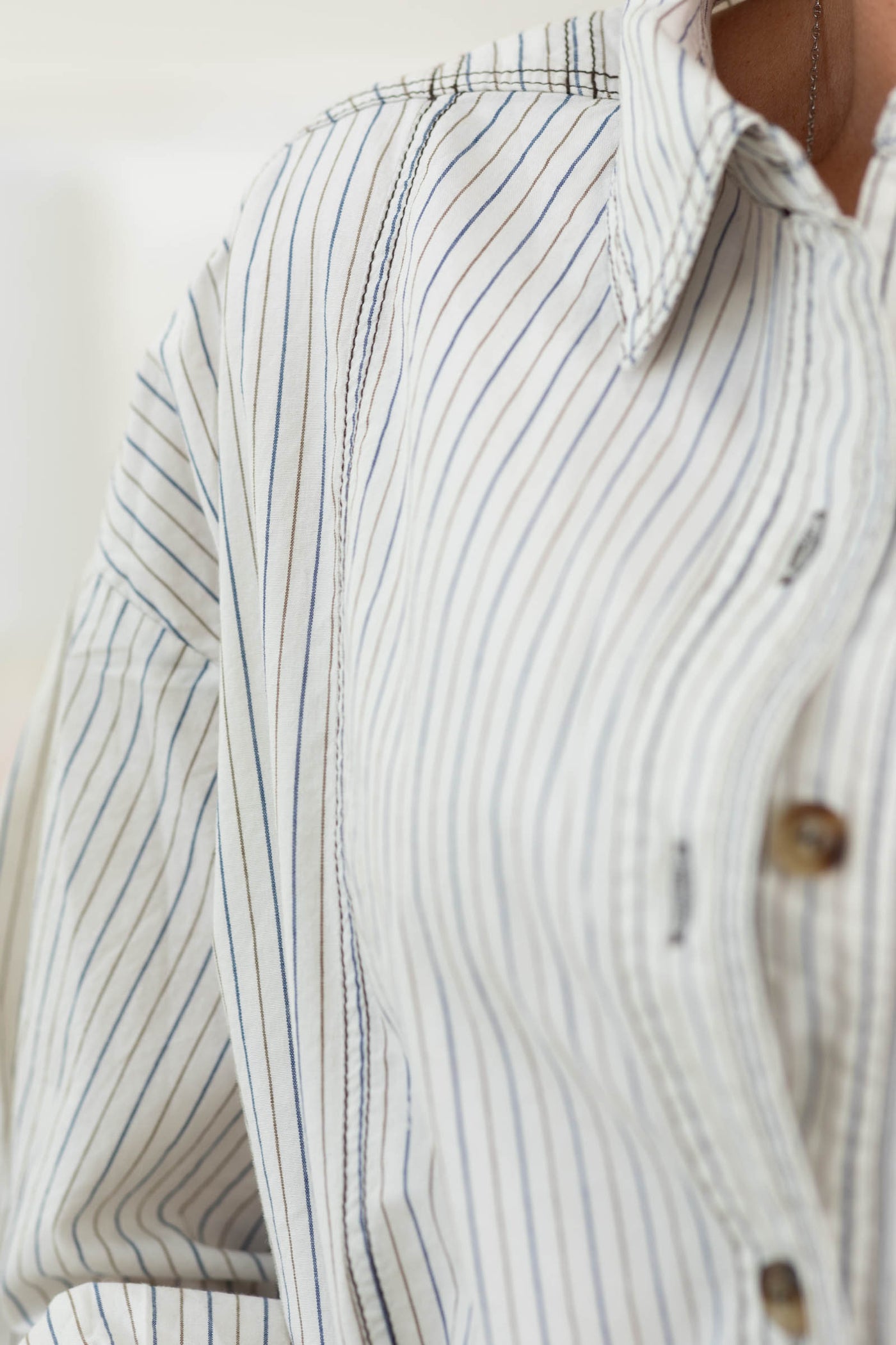 Cotierra 100% Cotton Stripe Reworked Button Down Top