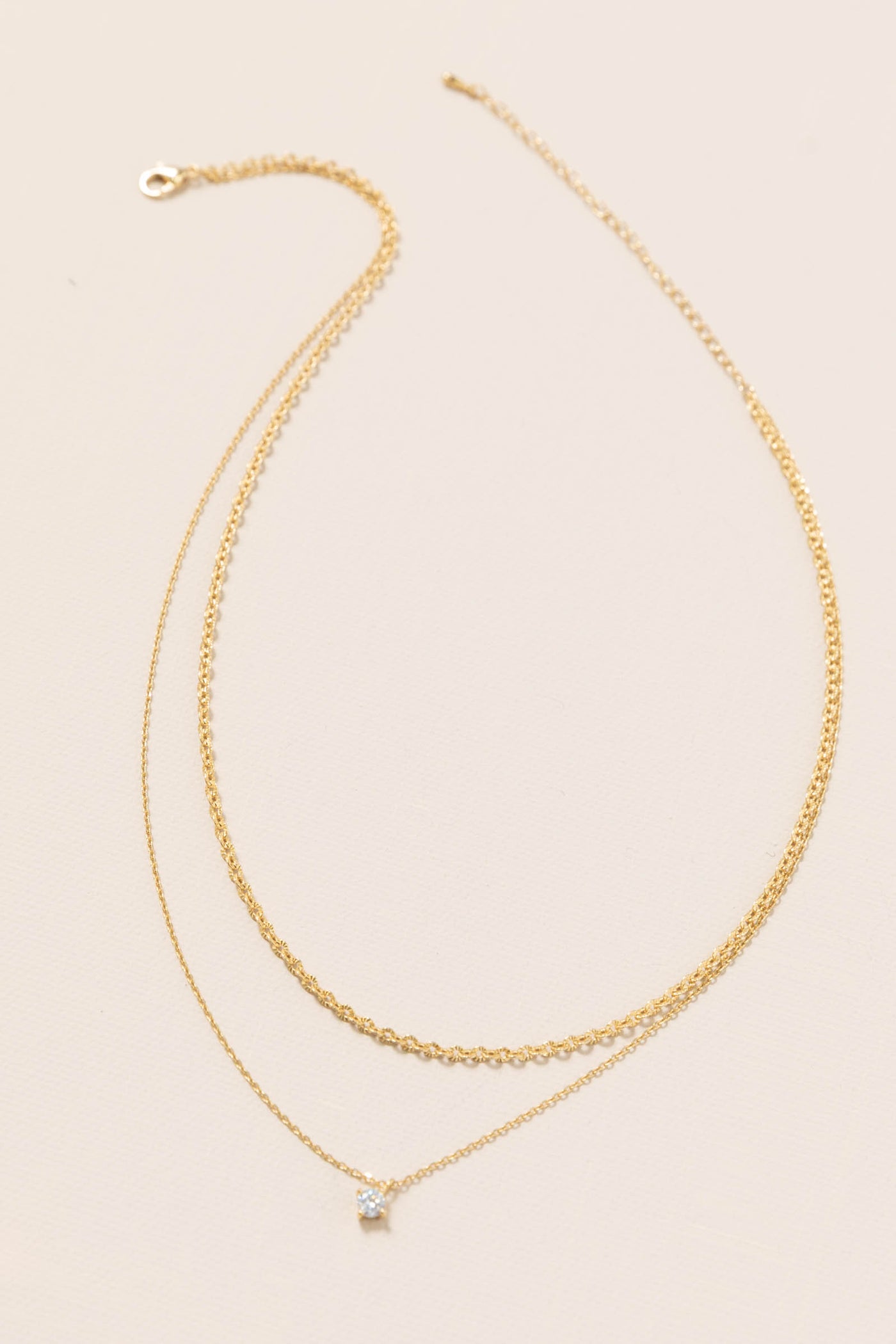 Layered CZ Pendant And Chain Necklace