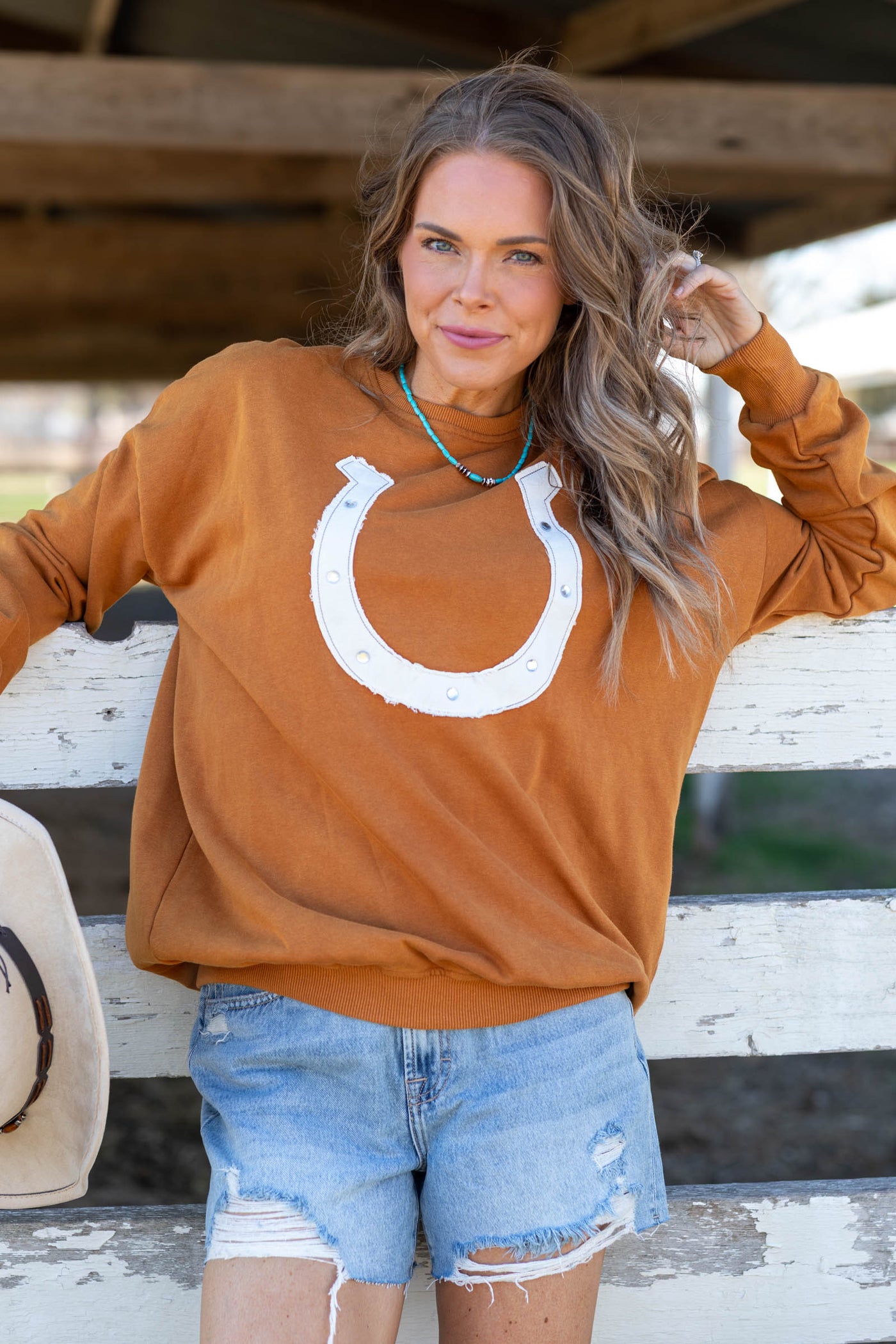Cinnamon Patch Horseshoe Knit Pullover