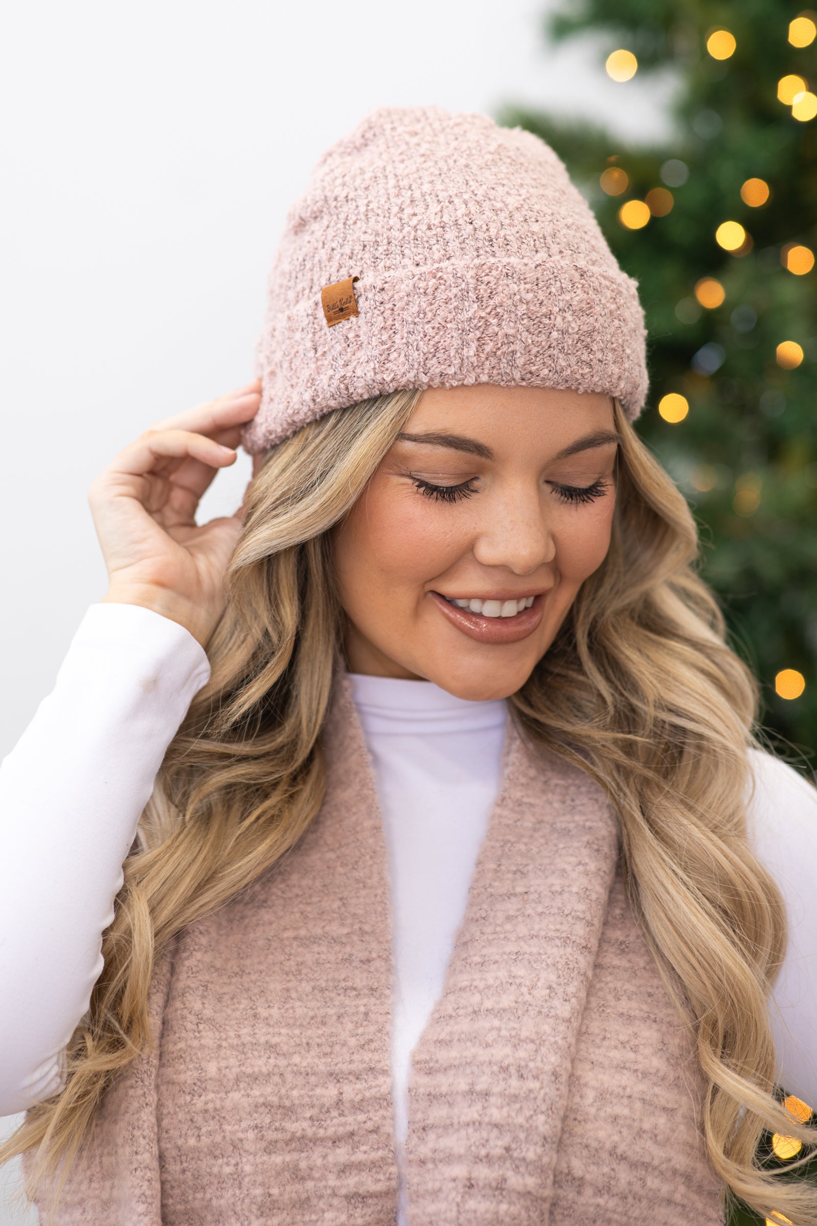 Blush Recycled Materials Knit Beanie