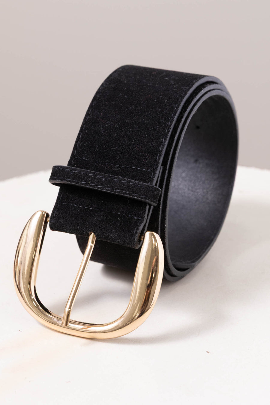 Black Suede Belt With Gold Buckle