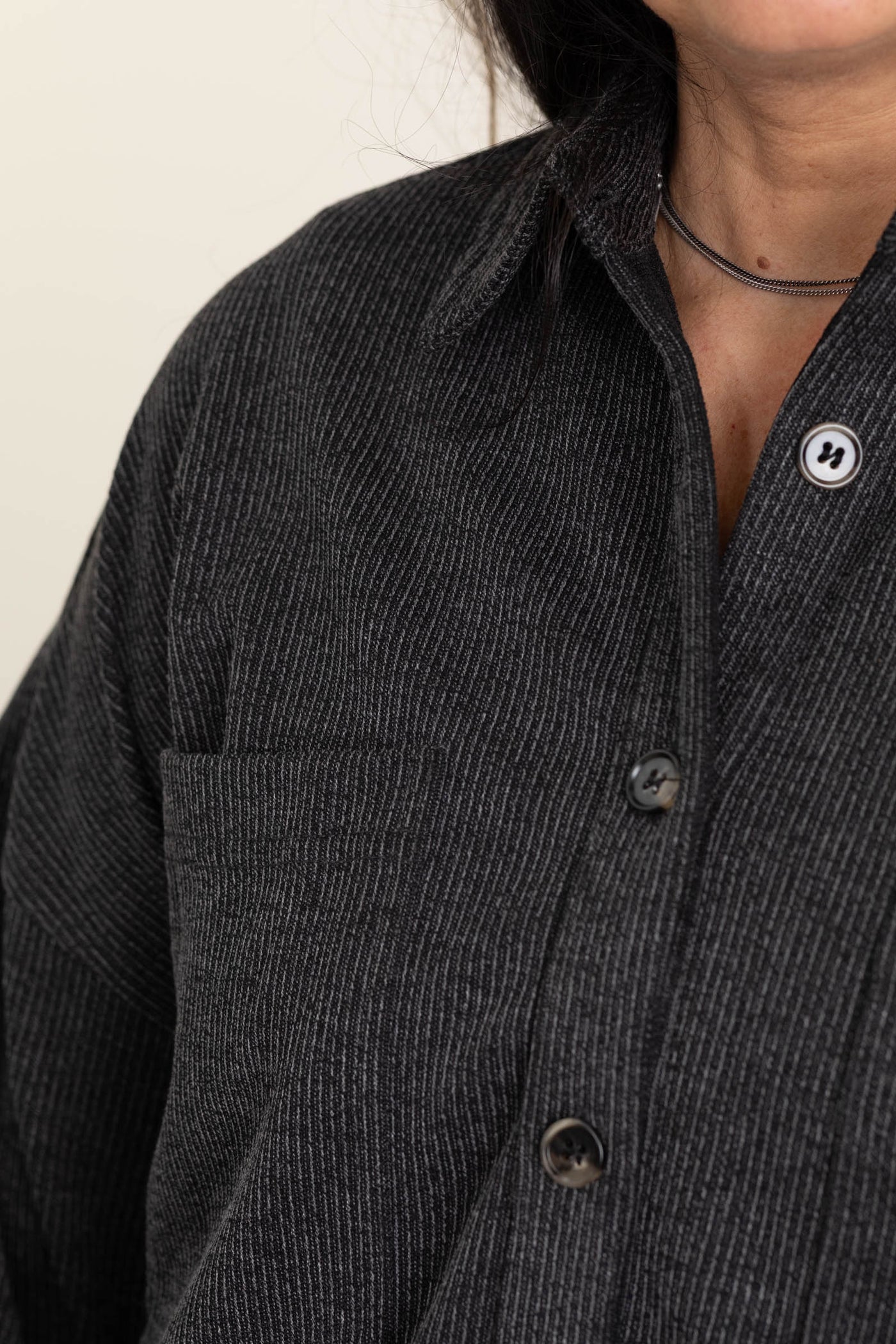 Pinstripe Collared Button Down Shacket