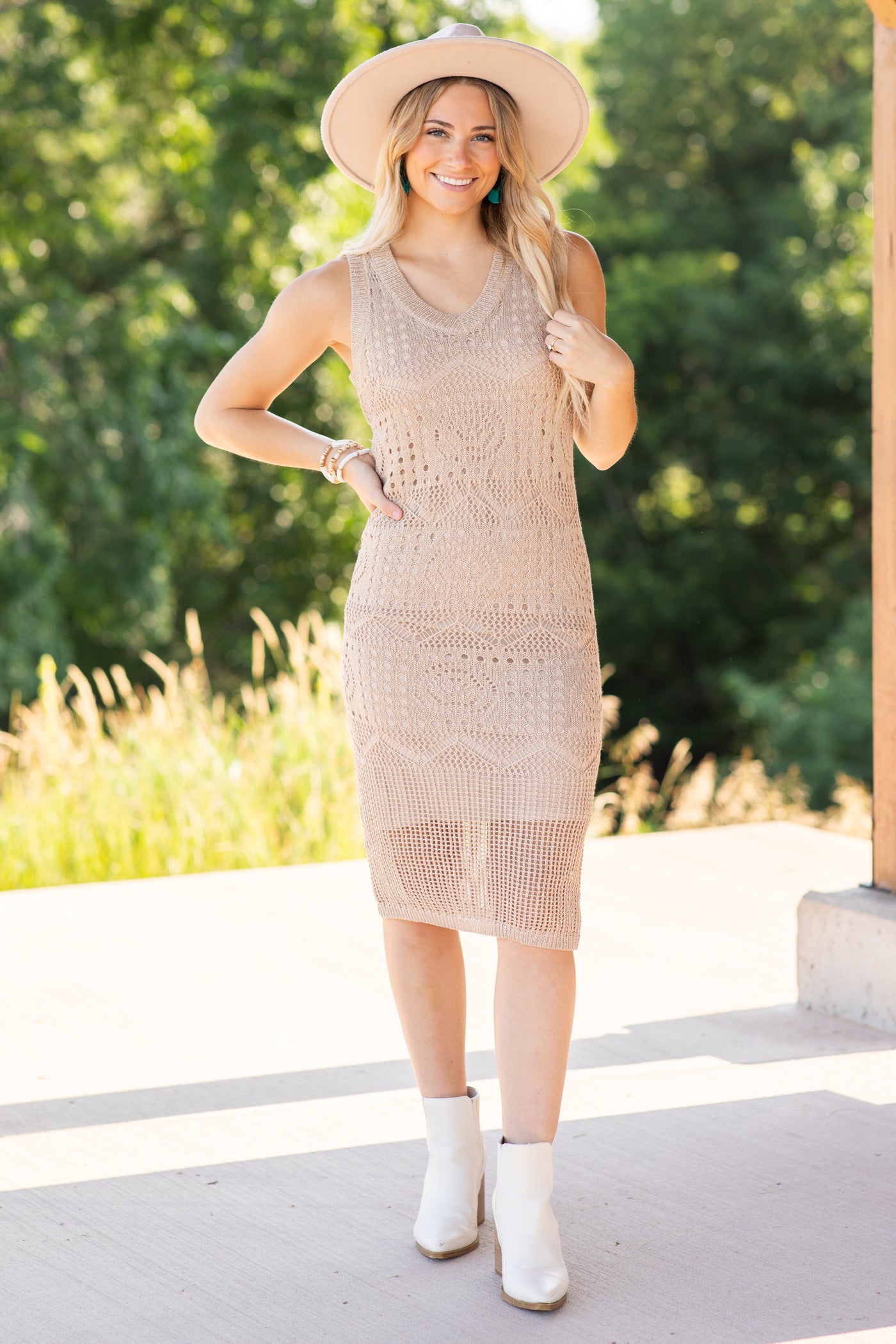 Tan Lurex Crochet Dress With Lining Filly Flair Tan Lurex Crochet Dress With Lining Filly Flair