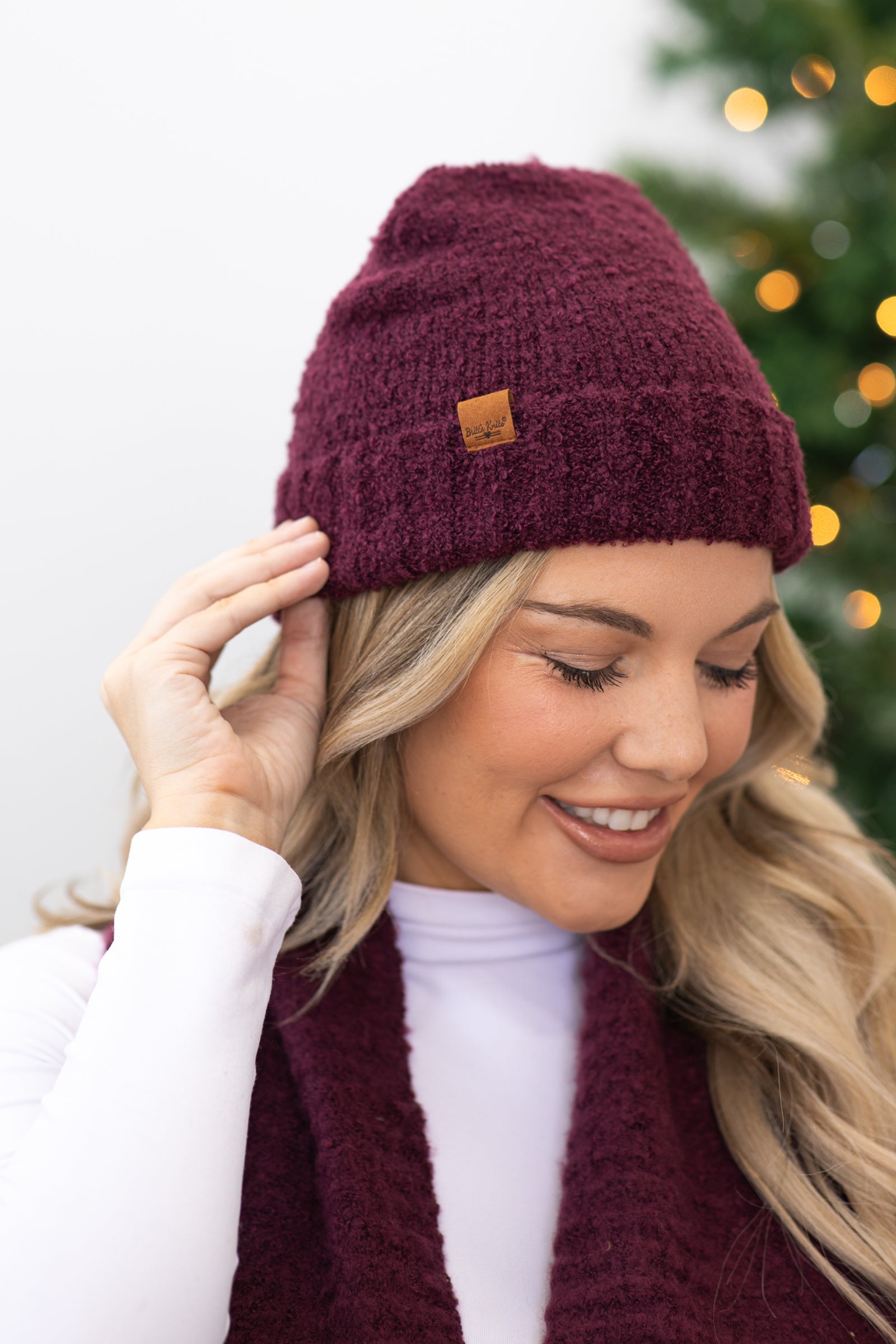 Burgundy Recycled Materials Knit Beanie