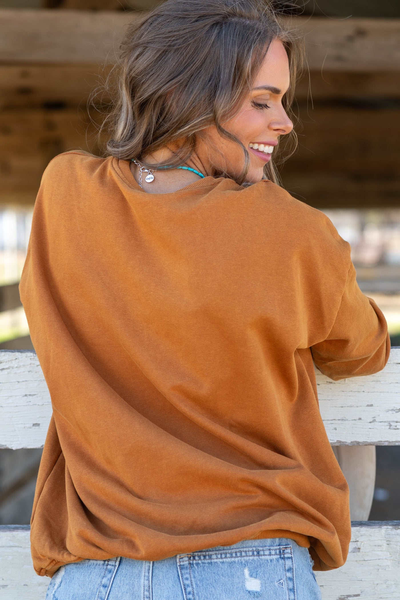 Cinnamon Patch Horseshoe Knit Pullover