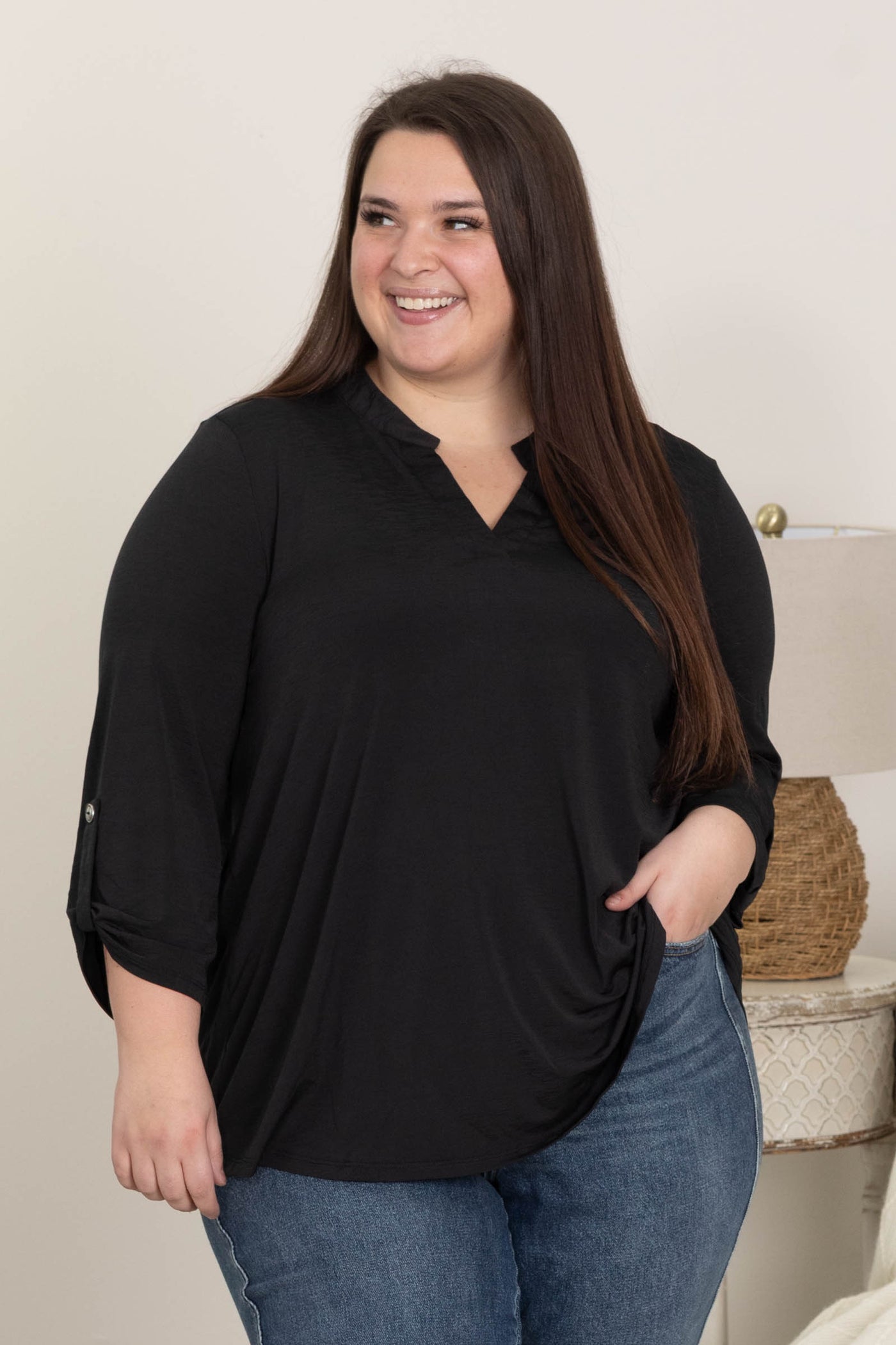 Lizzy Wrinkle Free 3/4 Sleeve Solid Tops