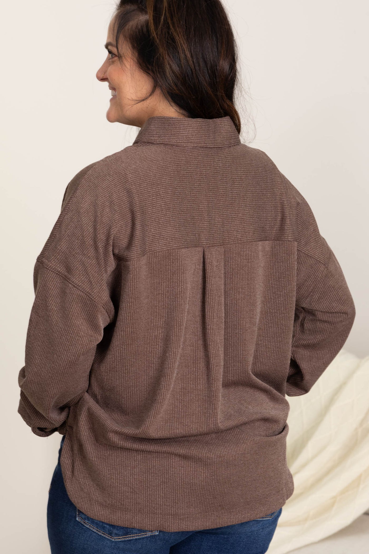 Pinstripe Collared Button Down Shacket