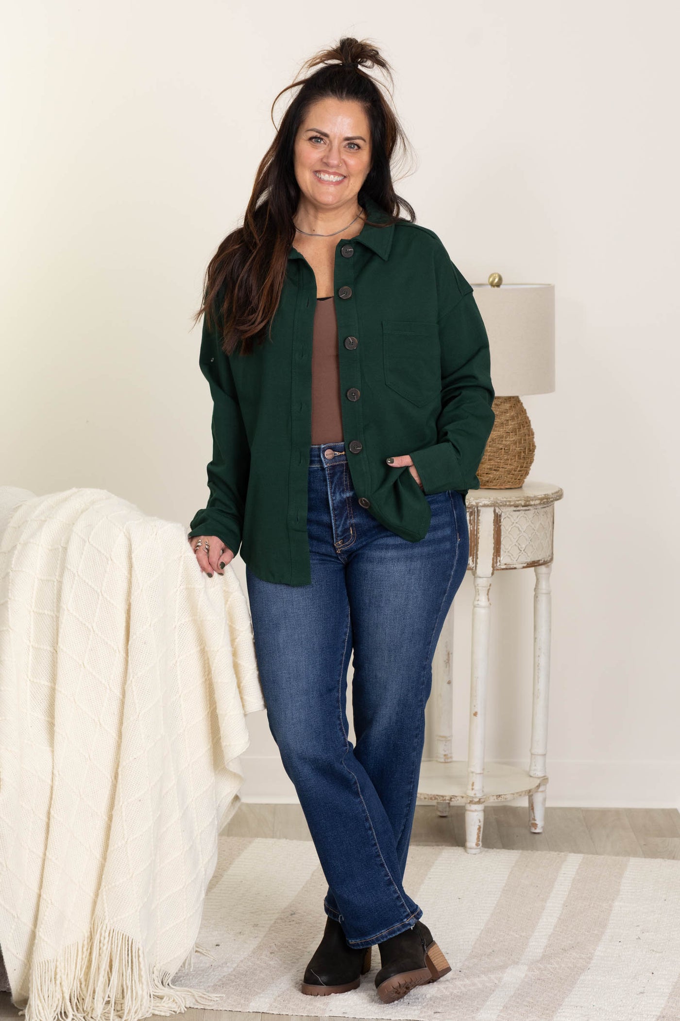 Solid Collared Button Down Shacket