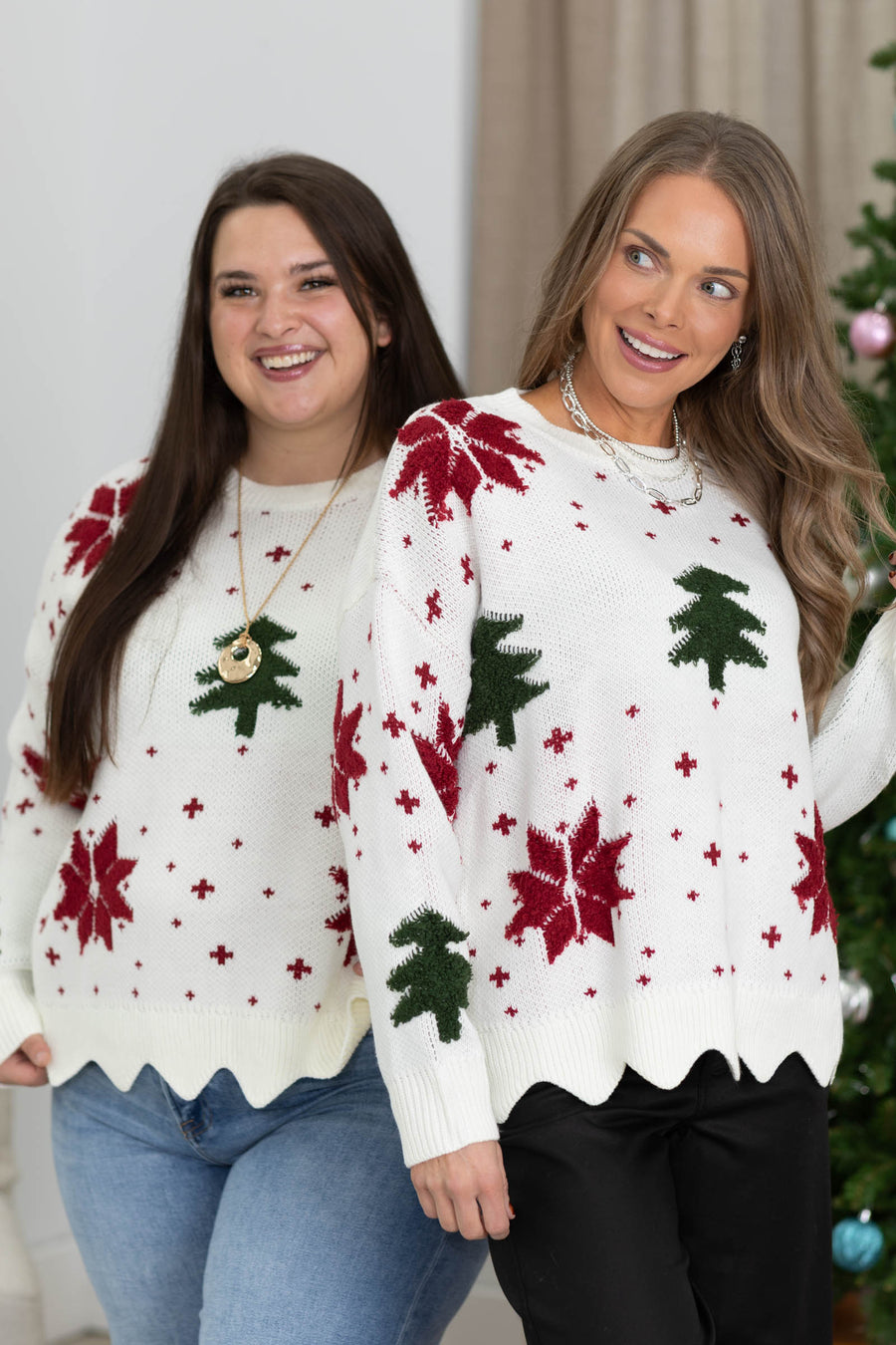 Poinsettia and Pine Intarsia Sweater