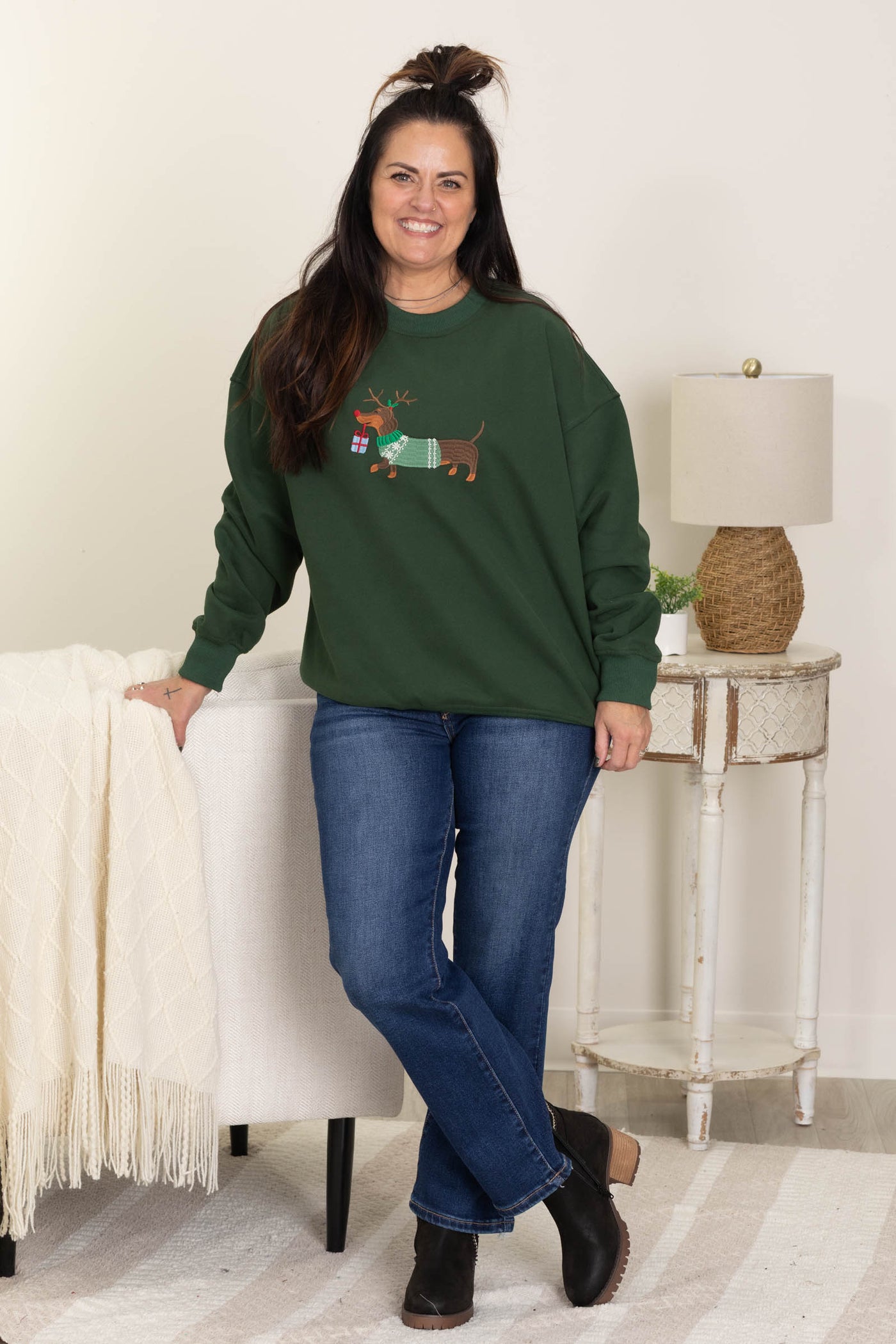 Hunter Green Winnie Christmas Graphic Sweater