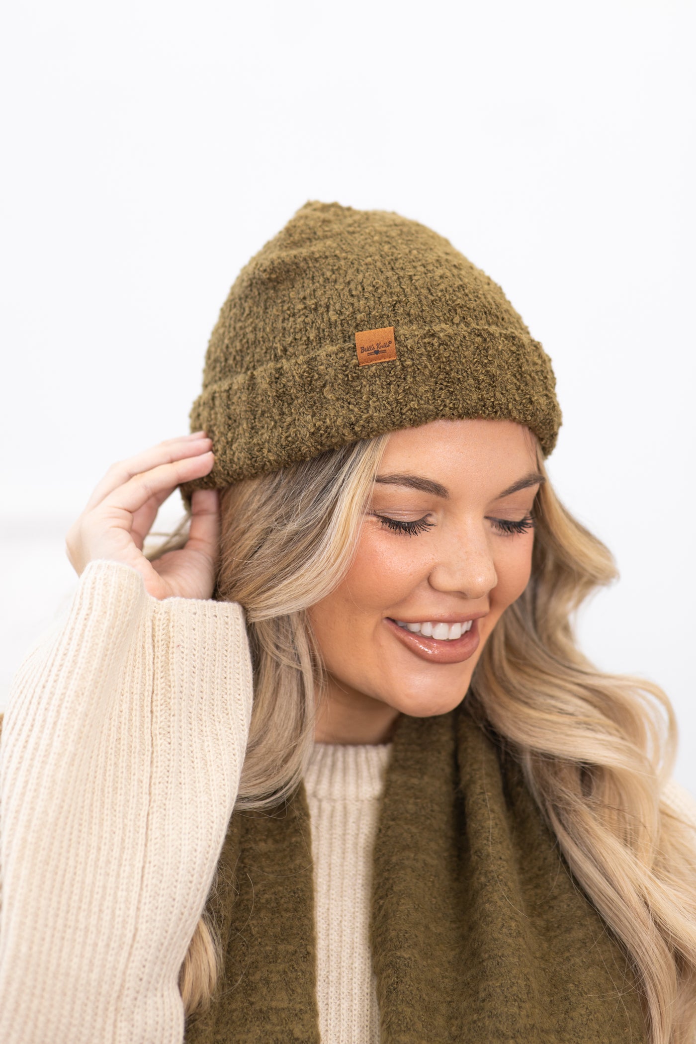Olive Recycled Materials Knit Beanie