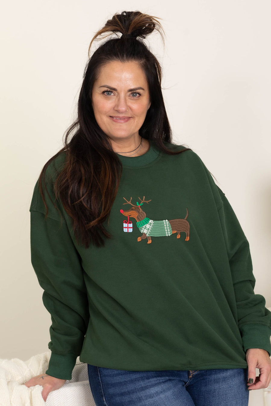 Hunter Green Winnie Christmas Graphic Sweater