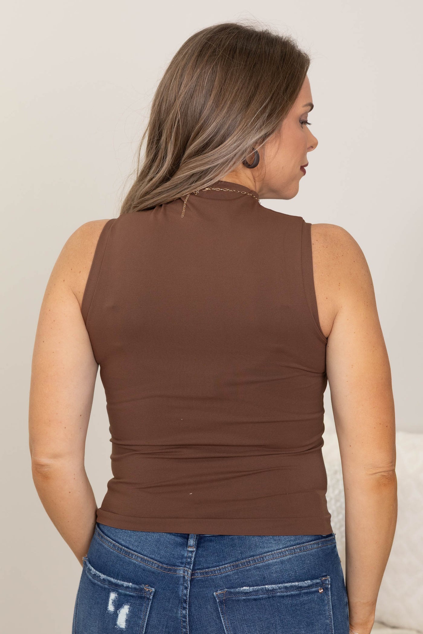Seamless Mock Neck Sleeveless Tanks