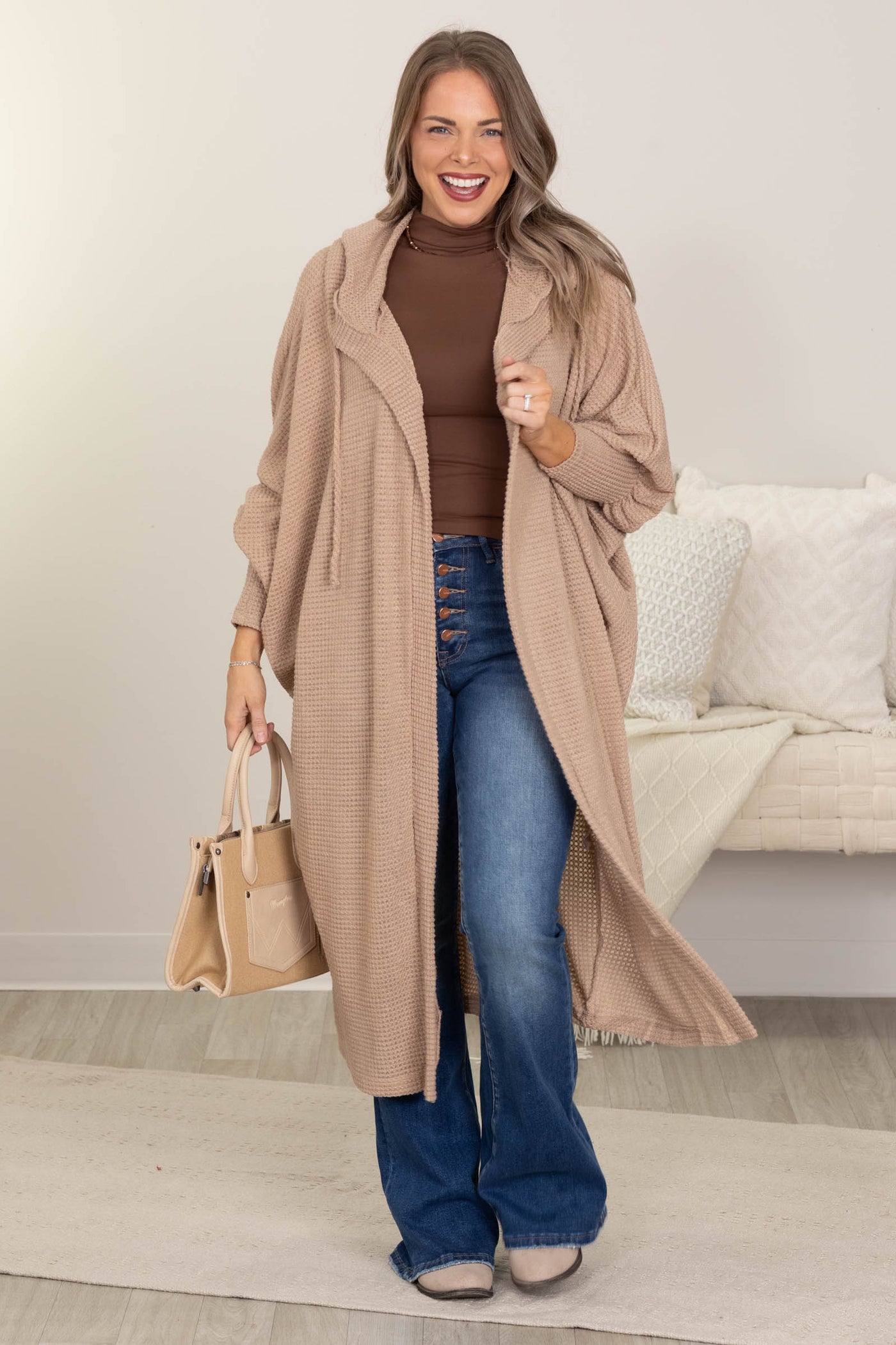 Soft Knit Hoodie Long Open Cardigans