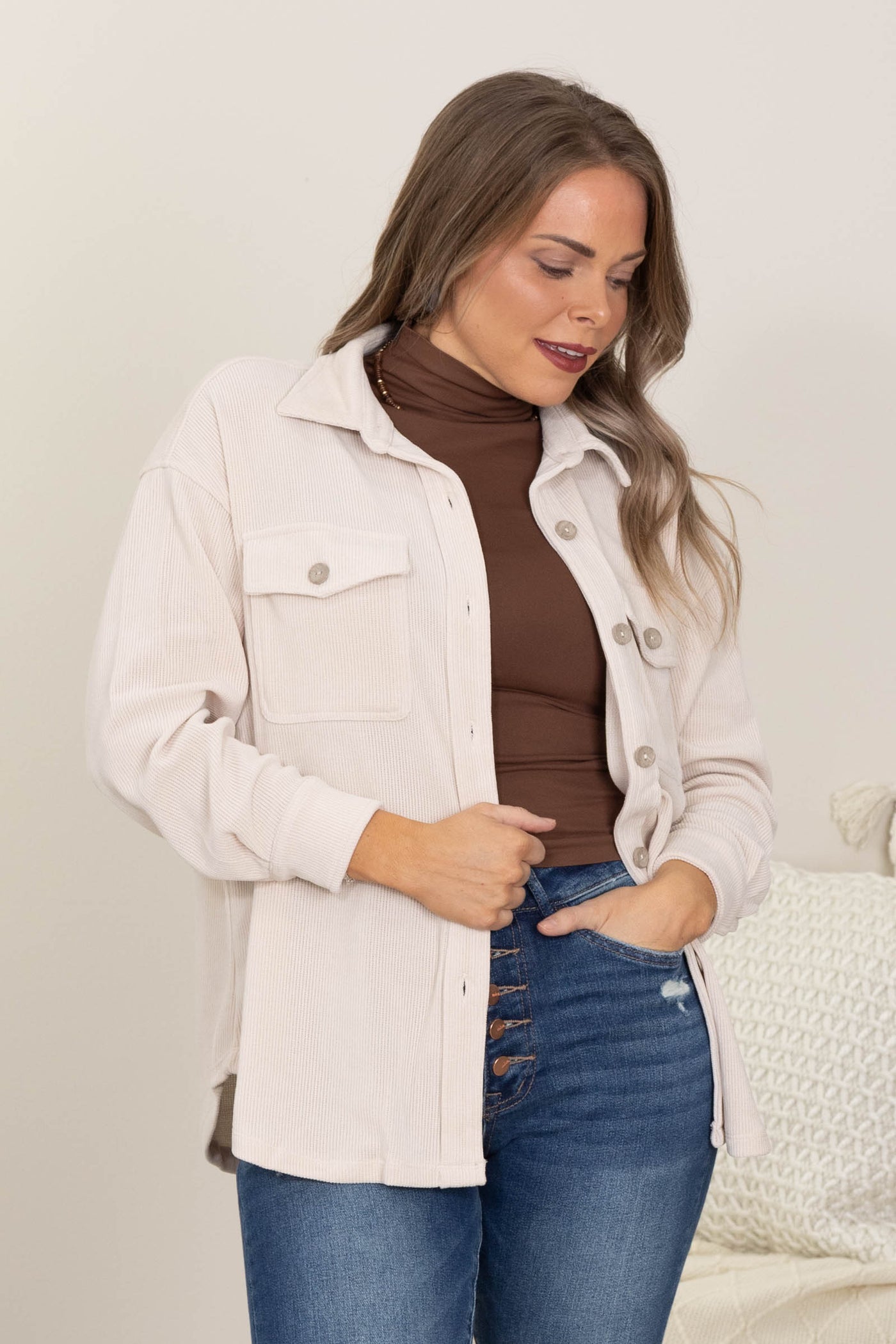 Soft Corduroy Button Up Shackets